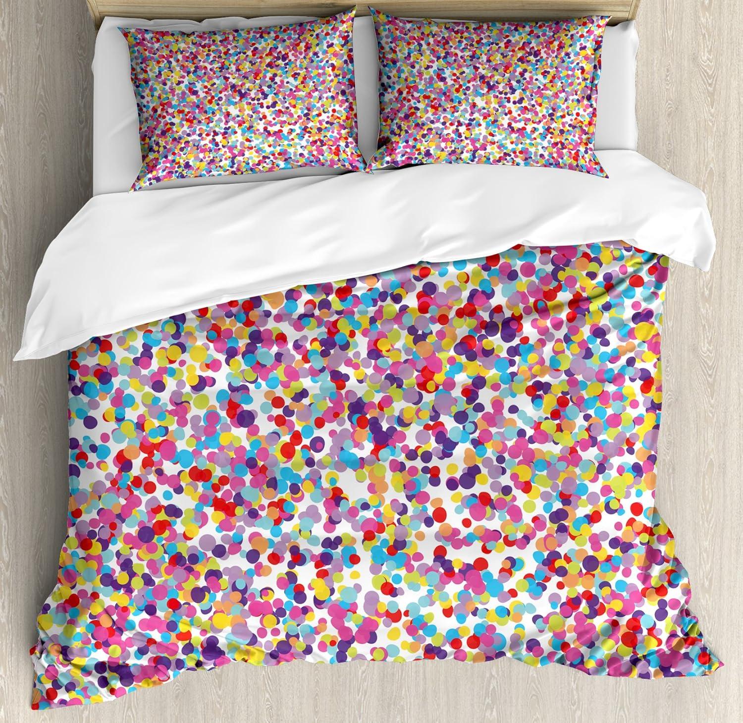 King Multicolor Microfiber Confetti Pattern Duvet Cover Set