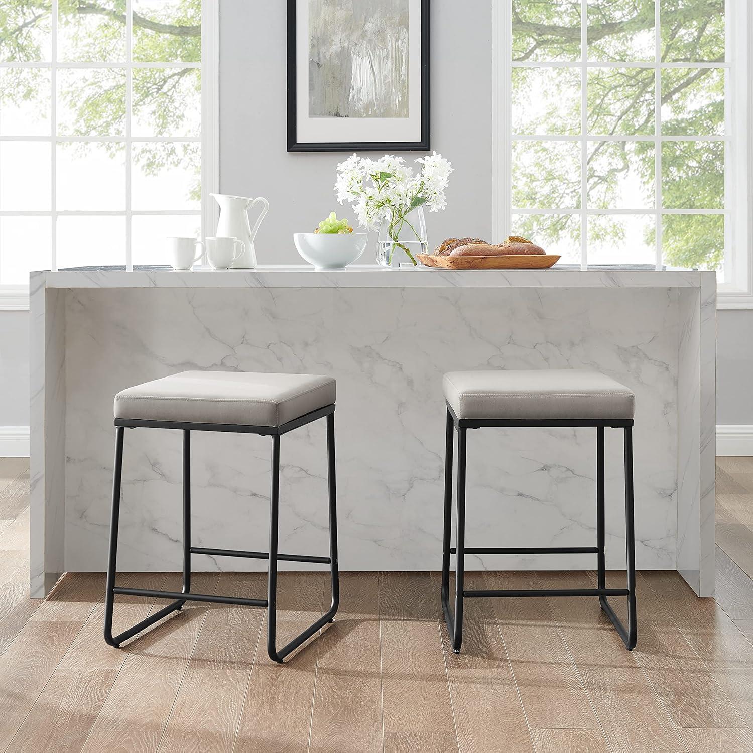 Crosley Set of 2 Beckett Counter Height Barstools Gray: Upholstered Velvet, 24" Seat, Steel Frame