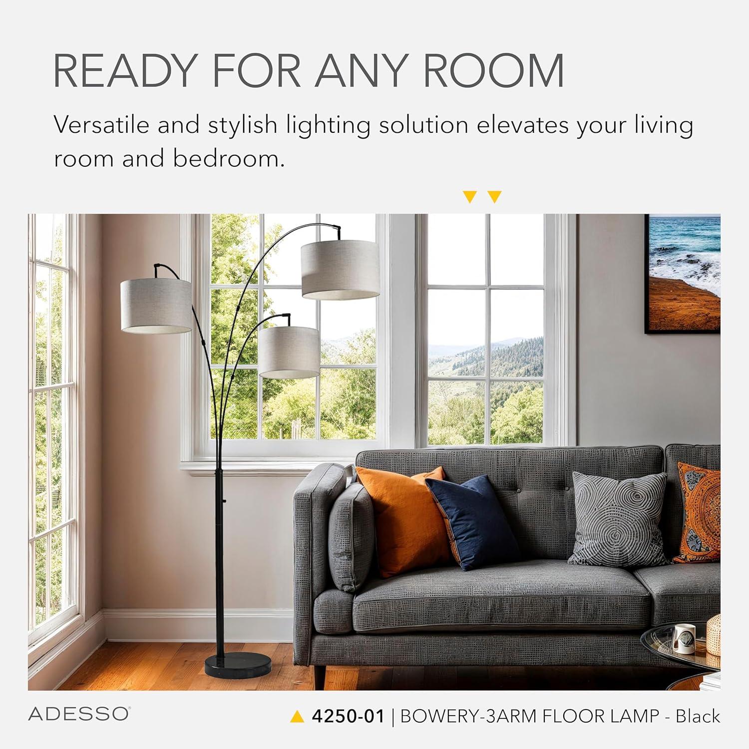 Adesso Home Brand Bowery 3-Arm Arc Lamp in Black Color