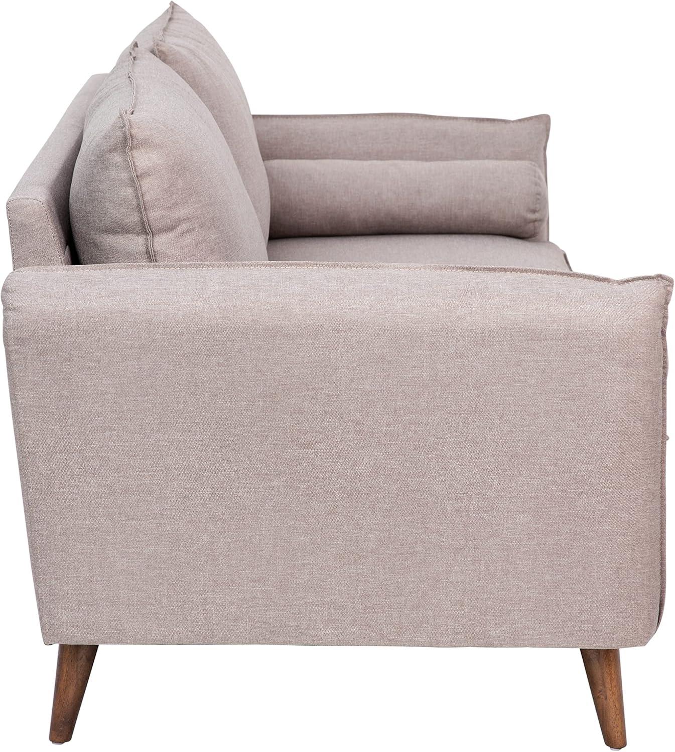 Flash Furniture Evie Mid-Century Modern Sofa with Faux Linen Fabric Upholstery & Solid Wood Legs in Taupe