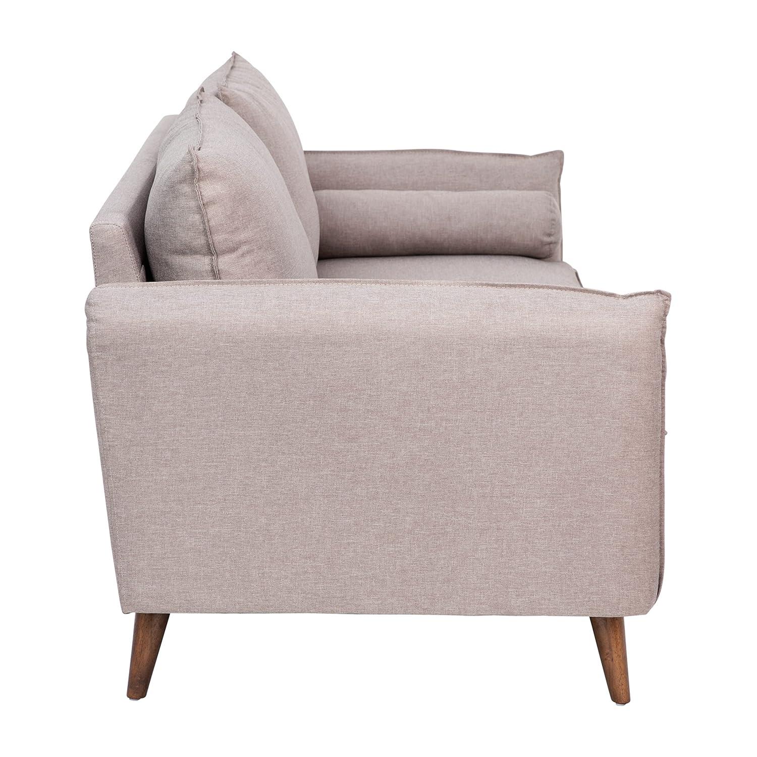 Flash Furniture Evie Mid-Century Modern Sofa with Faux Linen Fabric Upholstery & Solid Wood Legs in Taupe