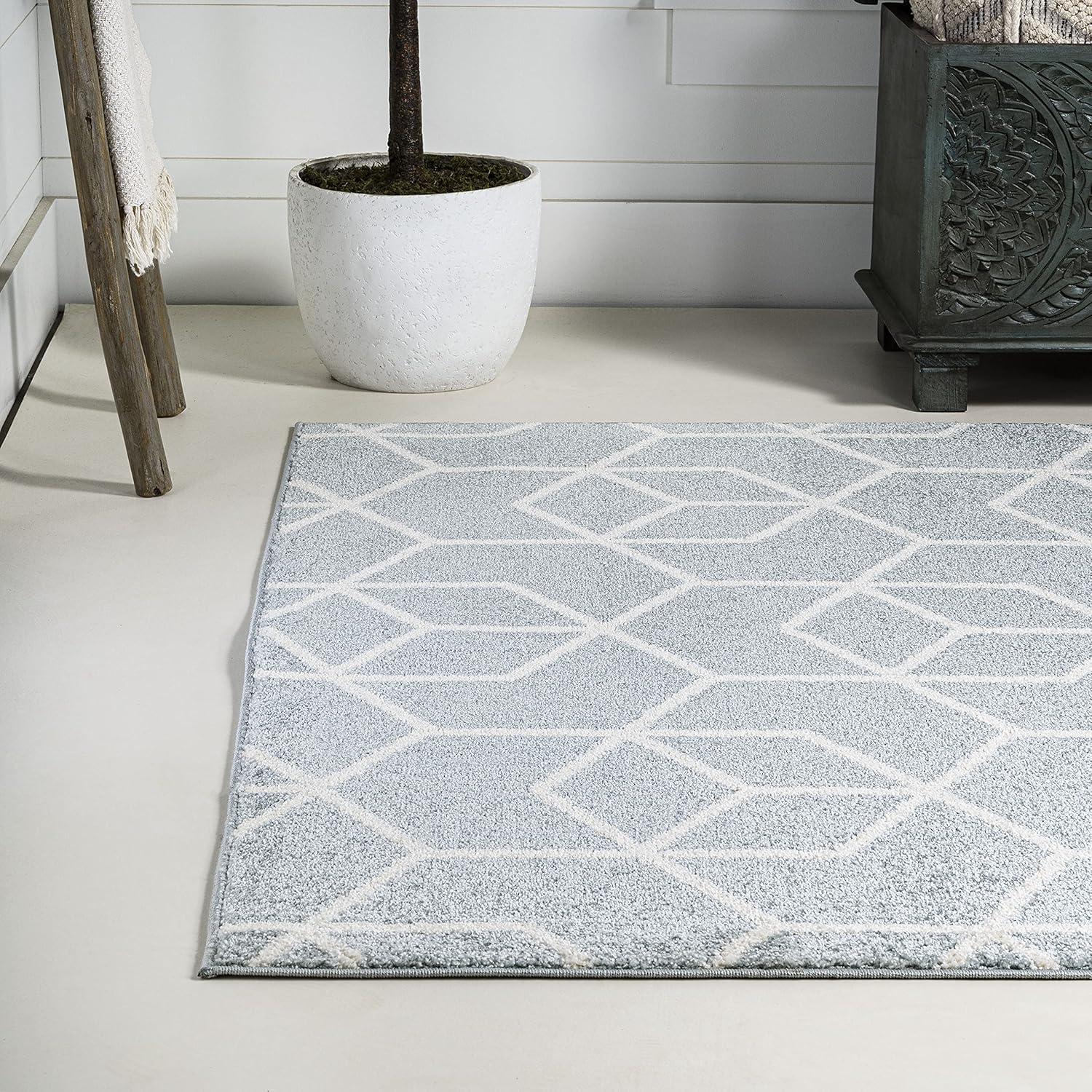 4'x6' Tumbling Blocks Modern Geometric Area Rug, Light Blue/White - JONATHAN Y