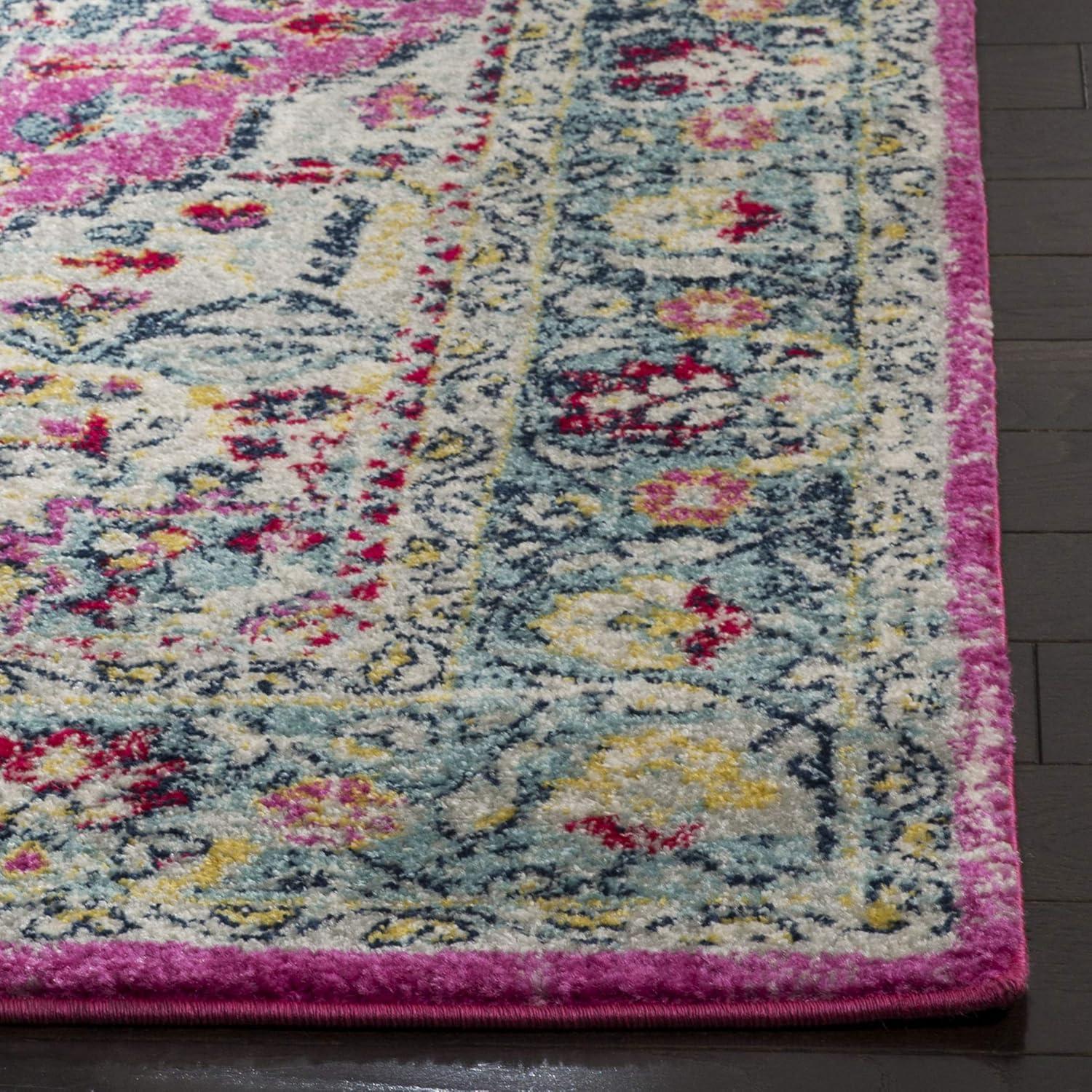 SAFAVIEH Madison Hildred Floral Bordered Area Rug, Navy/Fuchsia, 6'7" x 6'7" Square