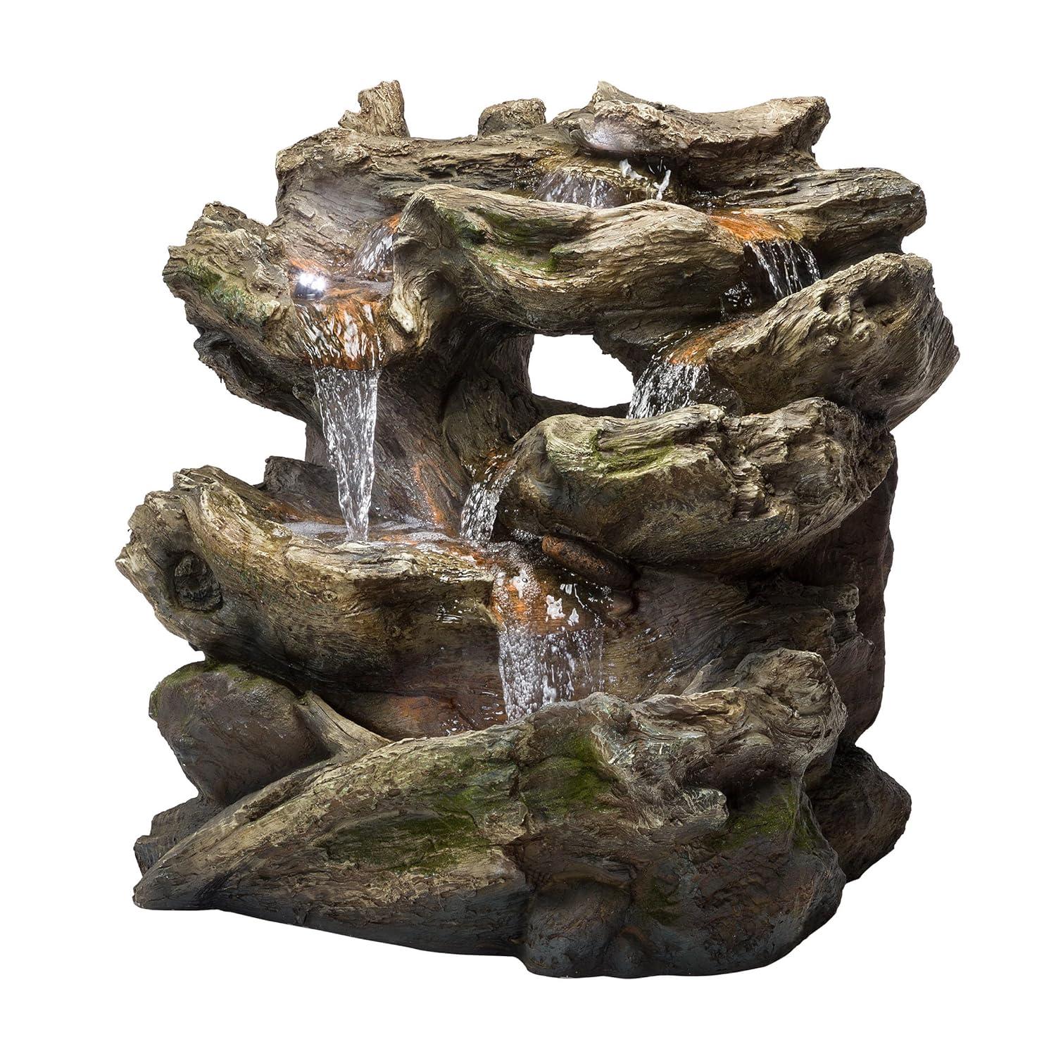 Alpine Corporation 40" x 23" x 30" Outdoor Polystone Light-Up Rainforest Plug-In Fountain, Brown