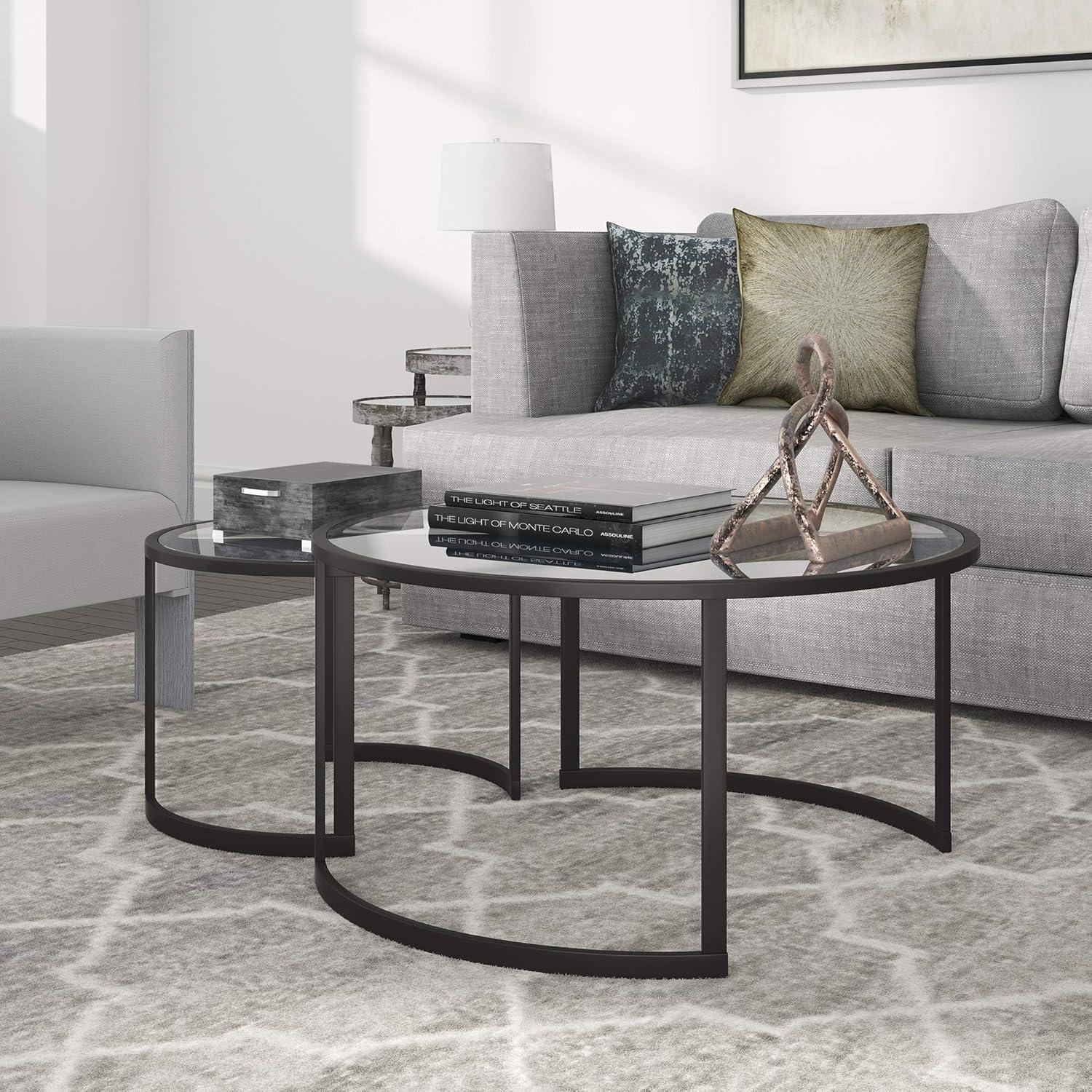 Ivalee 36" Glass And Steel Round Nested Coffee Tables