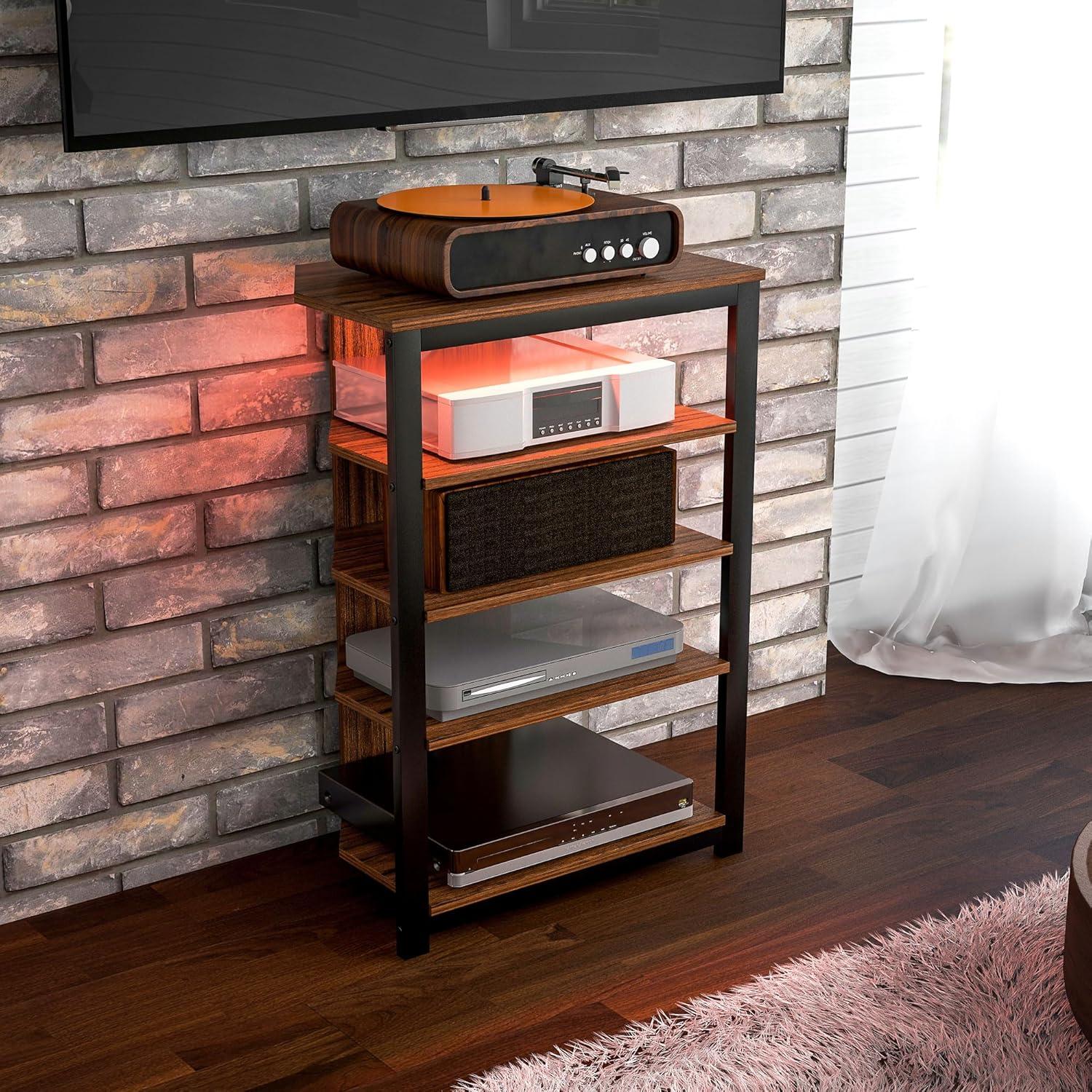 Kadyn Led Tv Stand, Entertainment Center With Storage Shelves And Steel Frame For Living Room, Brown