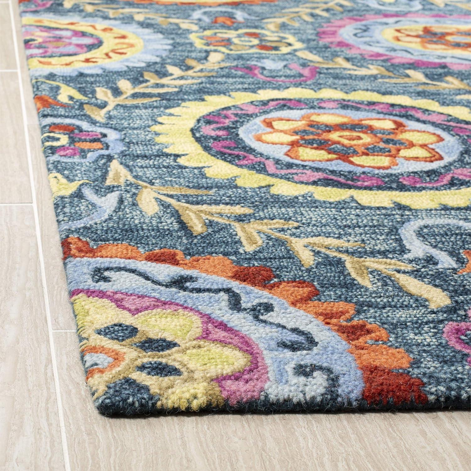 Suzani SZN374 Hand Hooked Indoor Area Rug - Blue/Multi - 8'x10' - Safavieh