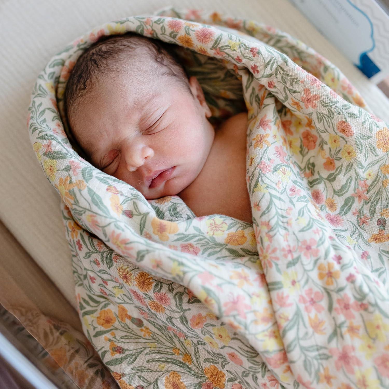 Pastel Blooms Organic Cotton Muslin Baby Swaddle Blanket