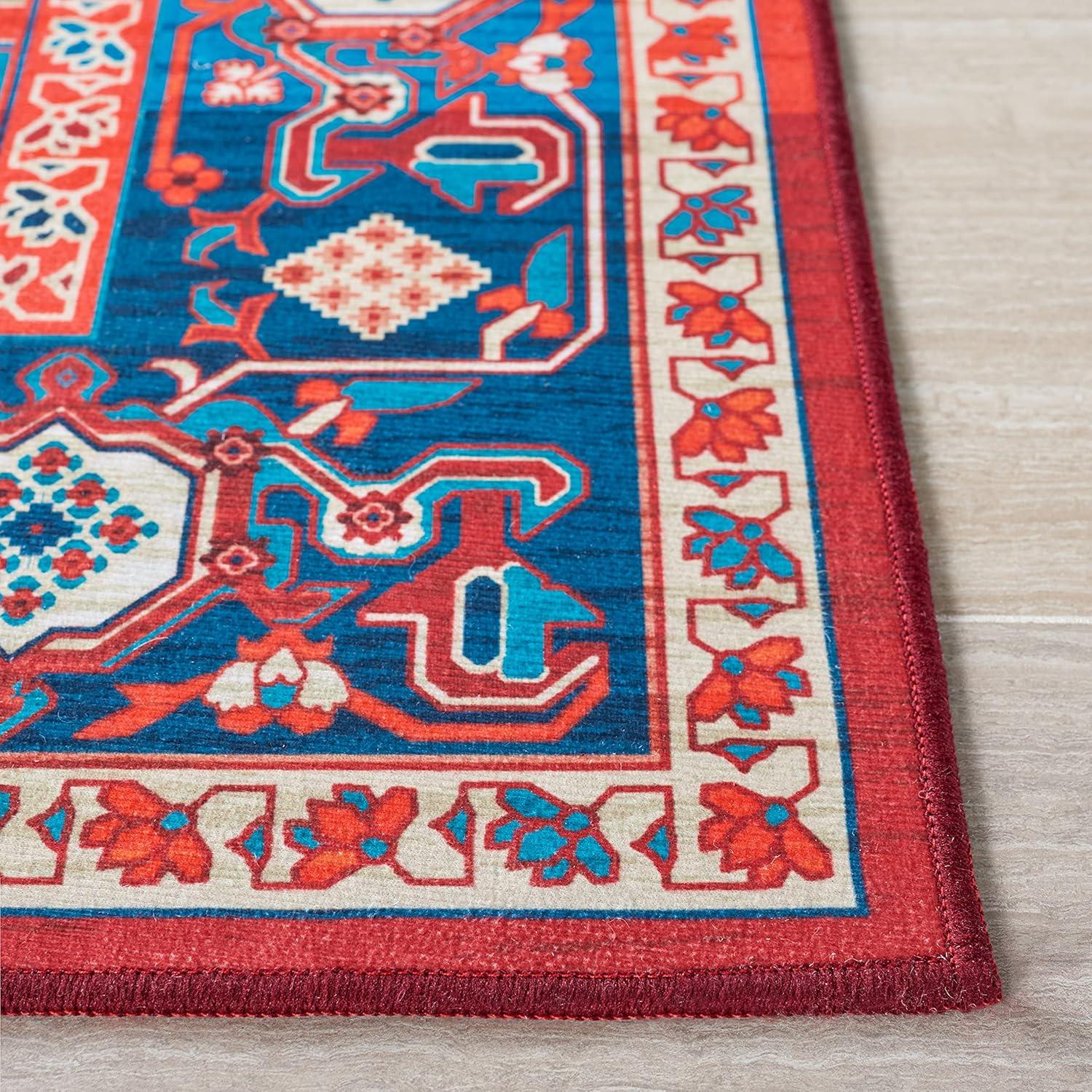 SAFAVIEH Tucson Medici Traditional Machine Washable Area Rug, 6'6" x 9', Red/Blue