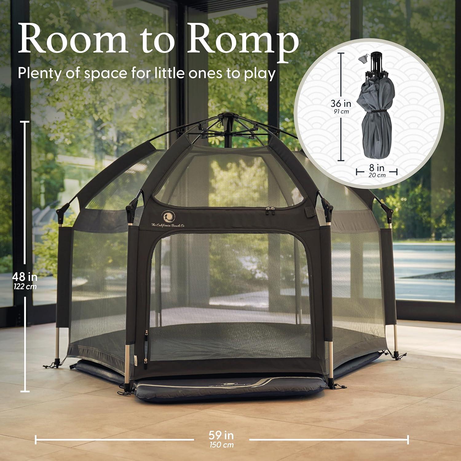 Anchor Grey Foldable Portable Baby Playpen with Canopy and Travel Bag