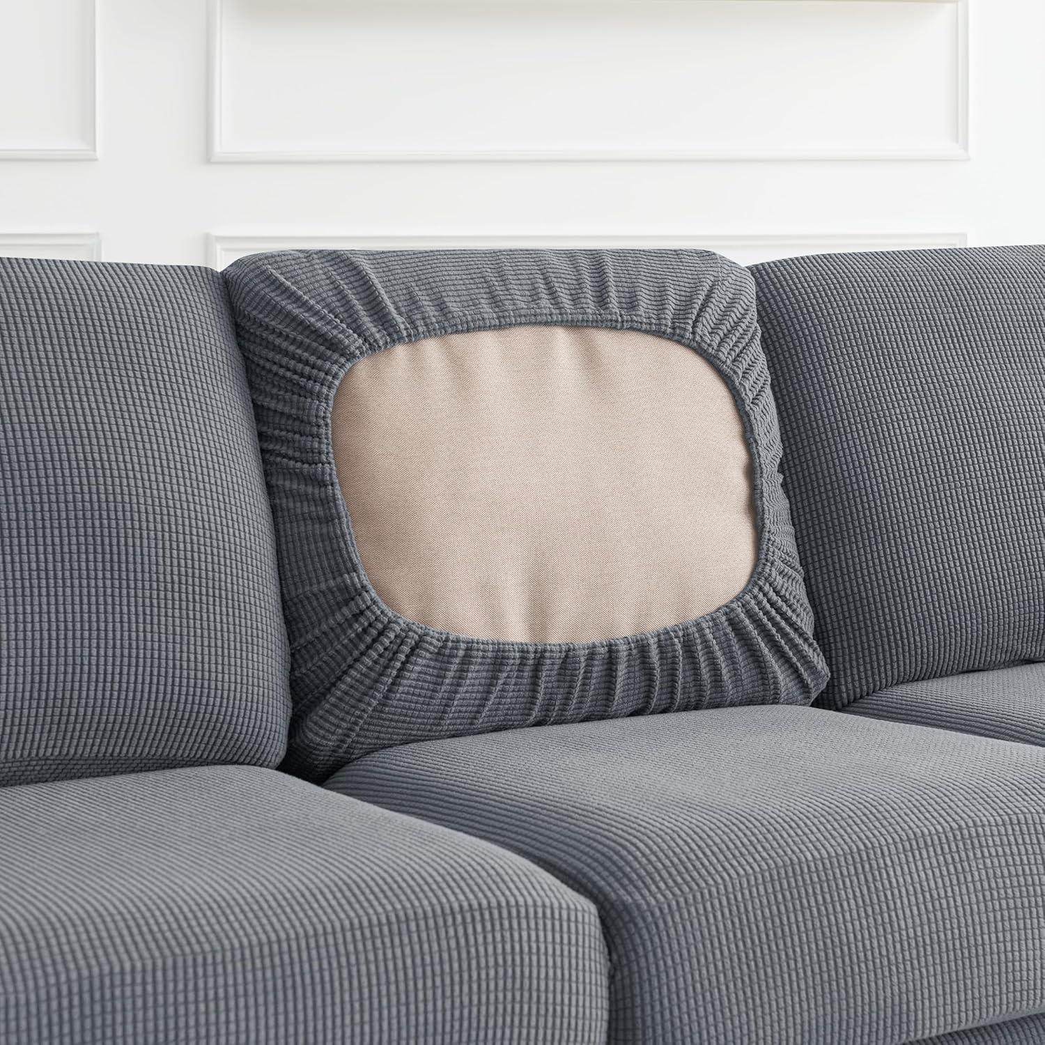 CHUN YI 7 Piece Couch Covers for 3 Cushion Couch Sofa Pet Friendly, 3 Seater Stretch Sofa Slipcover with Seperate Backrest and Cushion Covers, Furniture Protector for Dogs (Large, Light Grey)