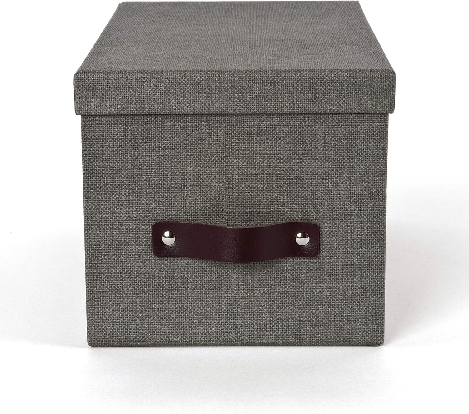 Bigso Silvia Organizational Storage Box with Leather Handle for Shelves and Stacks Easily - Durable and Decorative Storage Boxes with Lids - 5.9 in x 6.5 in x 11.6 in - Gray