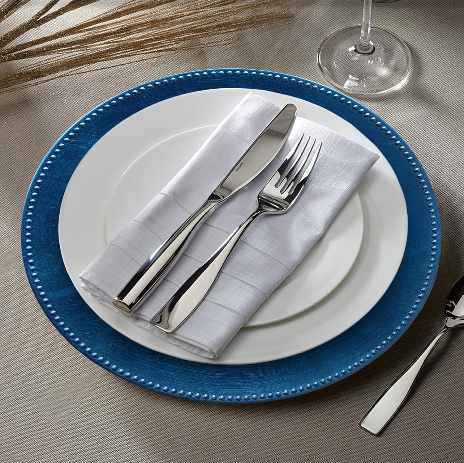 Charge It by Jay Beaded Charger Plate 13” Decorative Melamine Service Plate for Home, Professional Dining, Perfect for Upscale Events, Dinner Parties, Weddings, Banquets, Catering, 1 Piece, Royal Blue