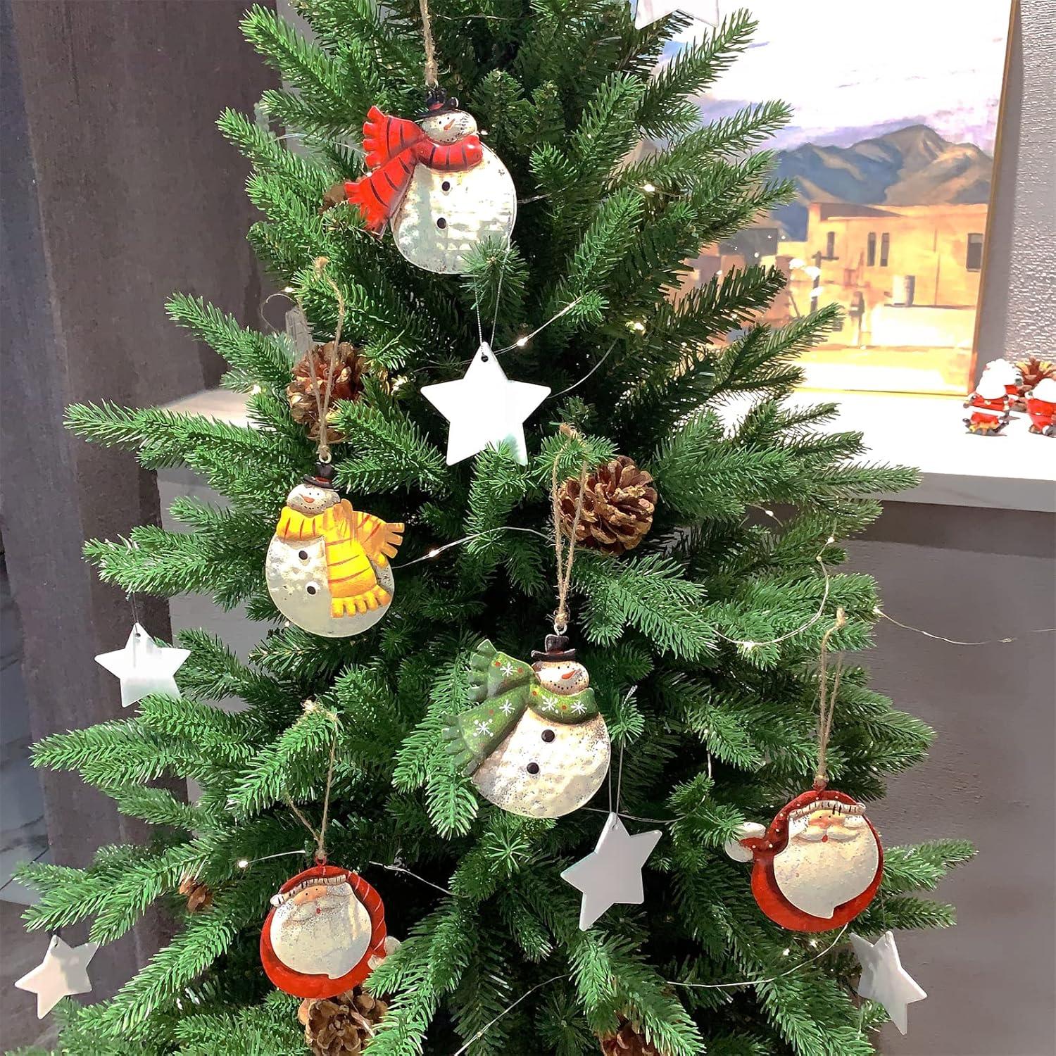 Resin Christmas Tree Ornaments 6-Pack Xmas Hanging Ornaments Santa Snowman Christmas Stocking Sleigh Ornaments for Christmas Tree Holiday Decorations, Outdoor Holiday Home Decorations