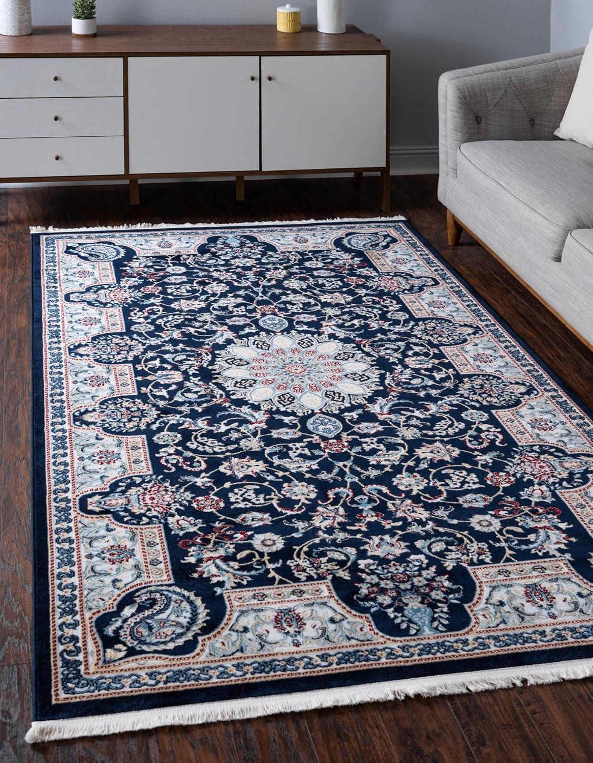 Navy Blue Floral Harmony 8' x 10' Synthetic Area Rug