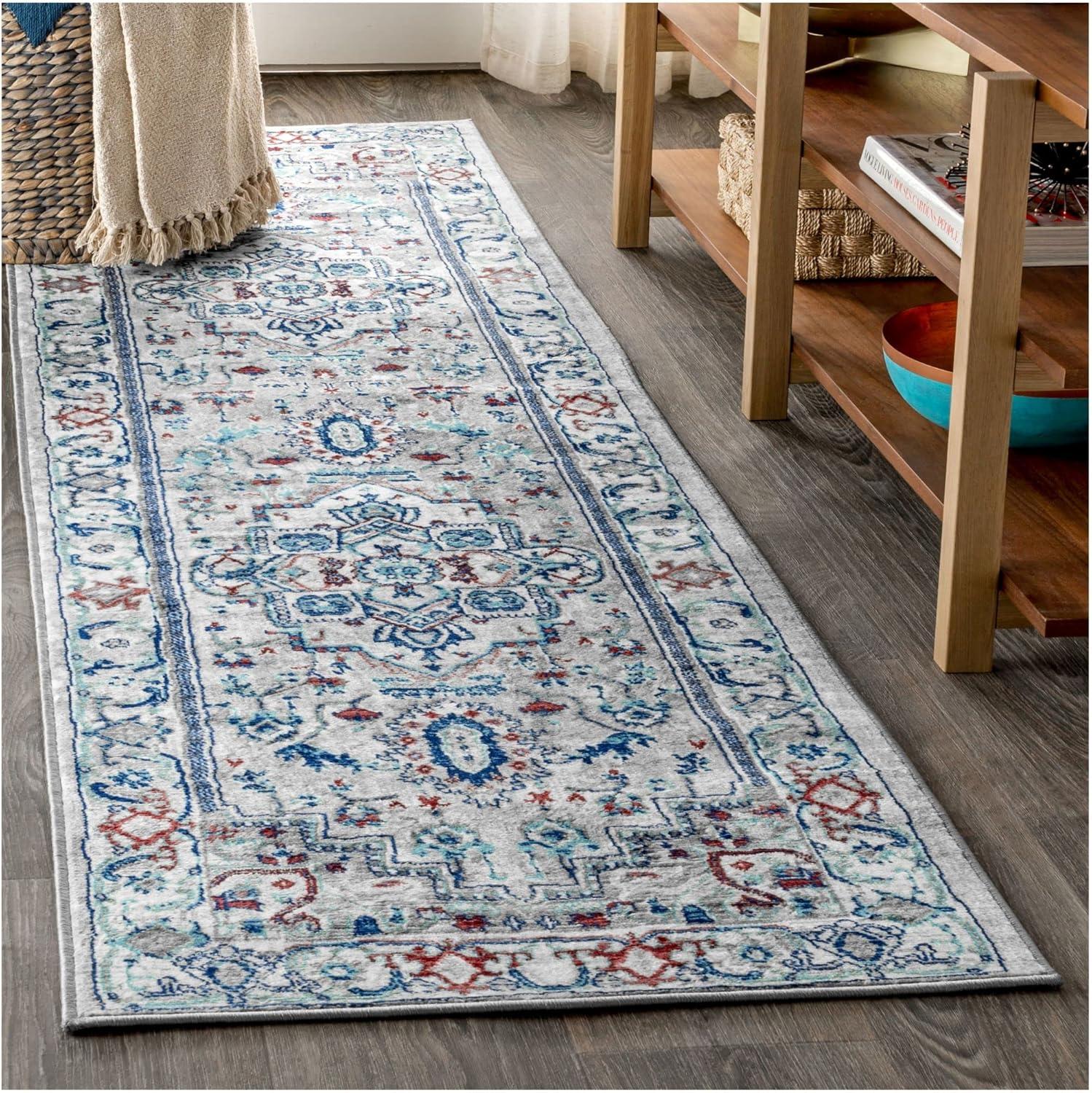 6'x6' Modern Persian Vintage Medallion Area Rug, Light Grey/Blue - JONATHAN Y