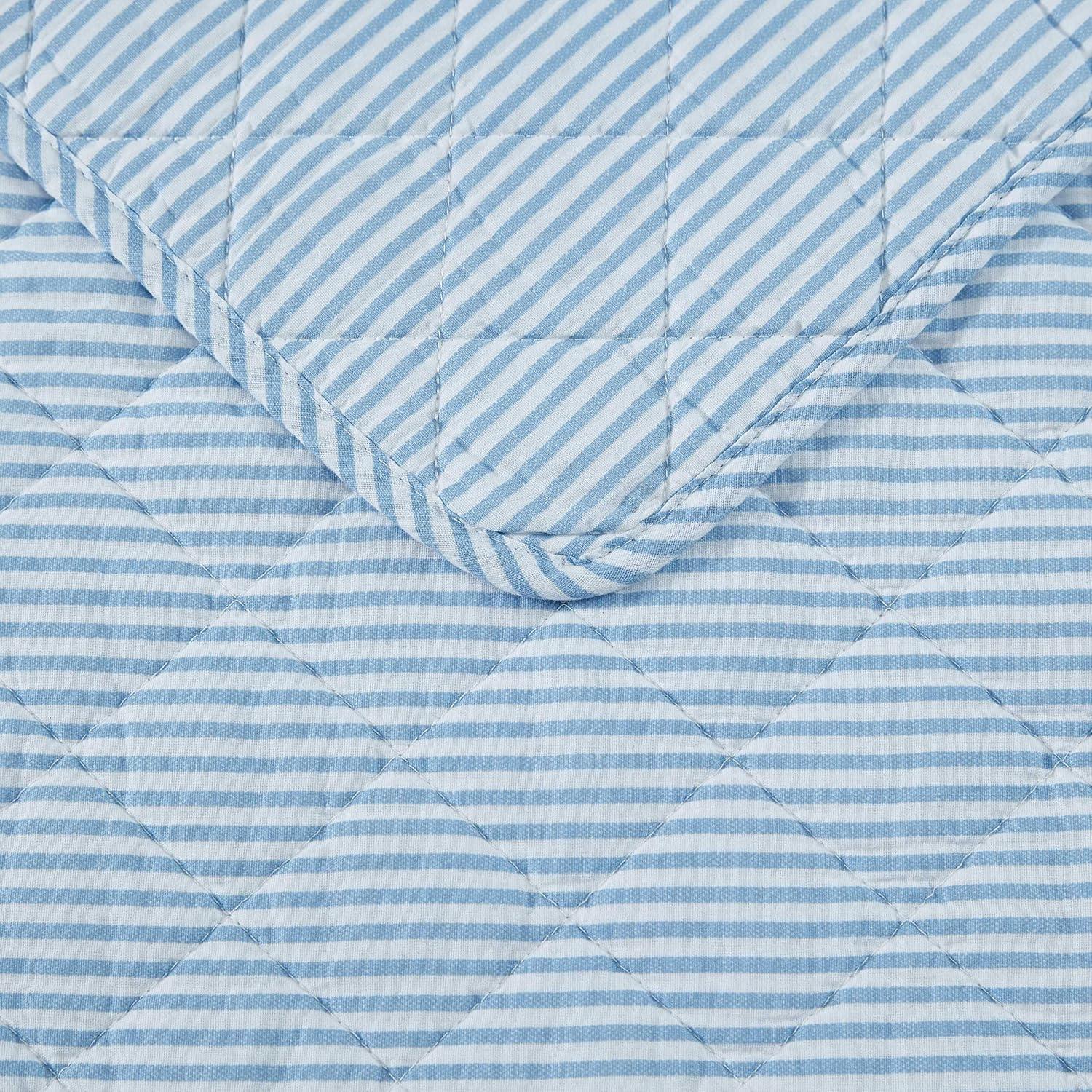 Laura Ashley Oxford Stripe Blue Cotton Reversible Quilt Set