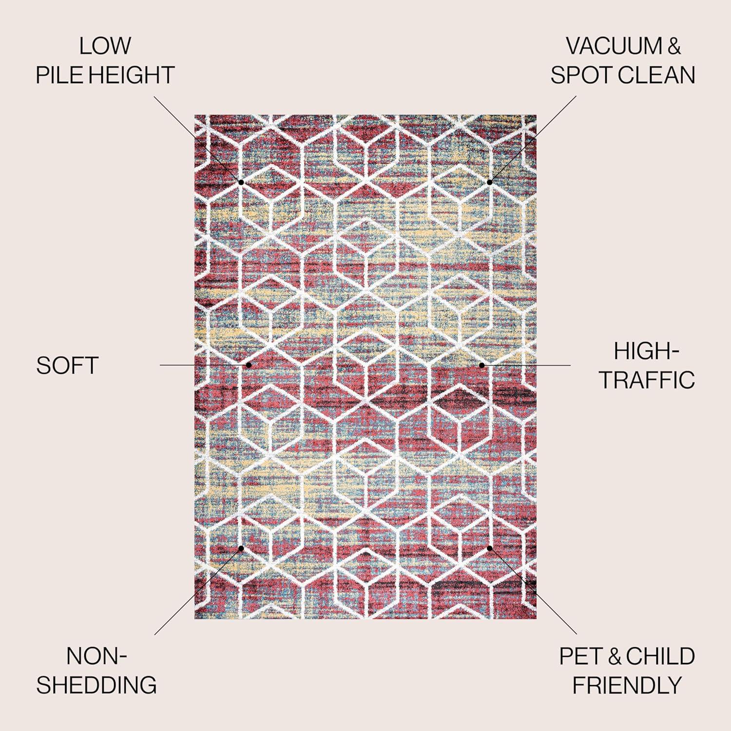 4'x6' Tumbling Blocks Modern Geometric Area Rug, Multi/White - JONATHAN Y
