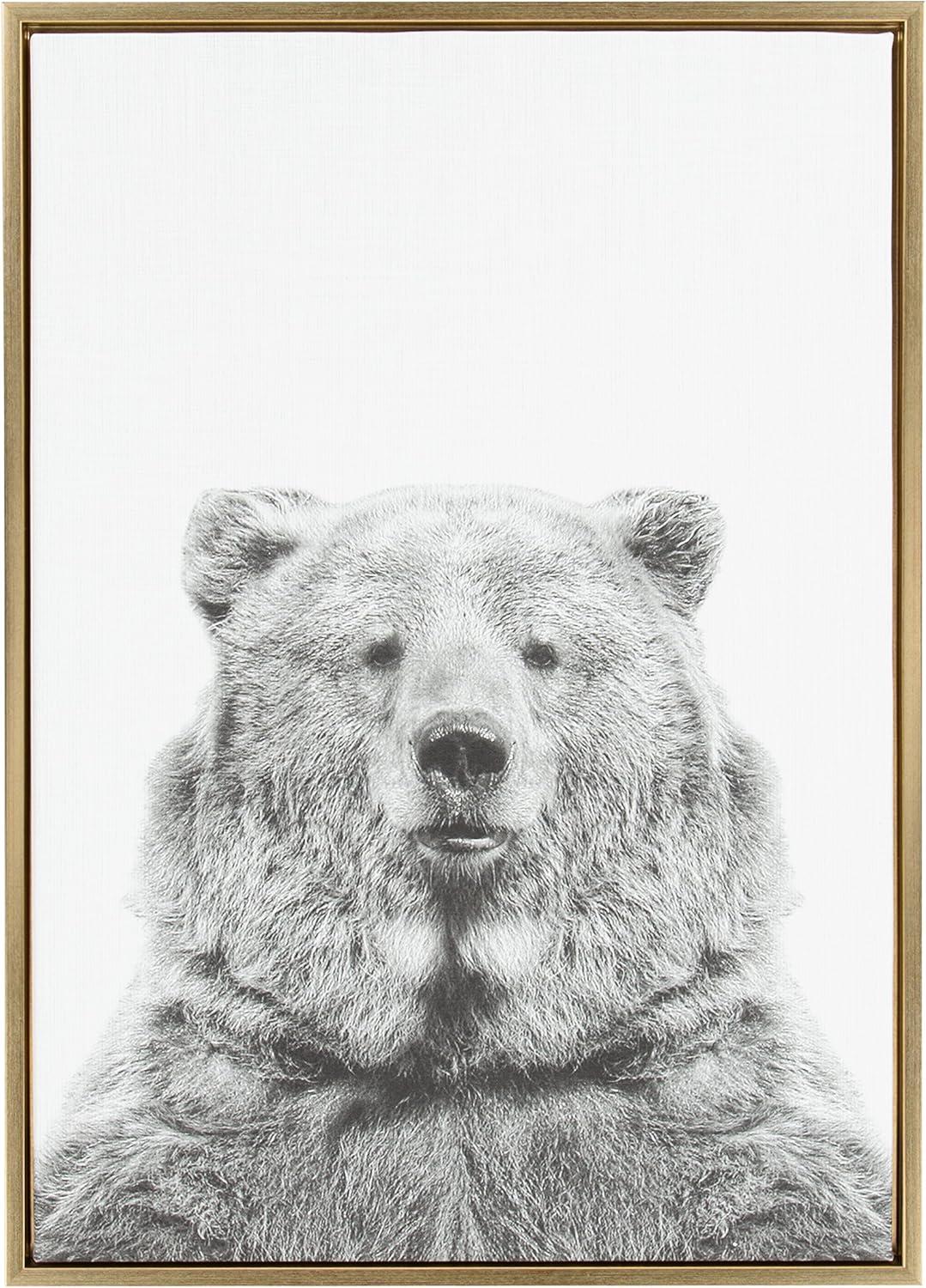 23" x 33" Sylvie Bear Framed Canvas by Simon Te Tai Gold - Kate & Laurel All Things Decor: Modern Animal Wall Art, Plastic Frame