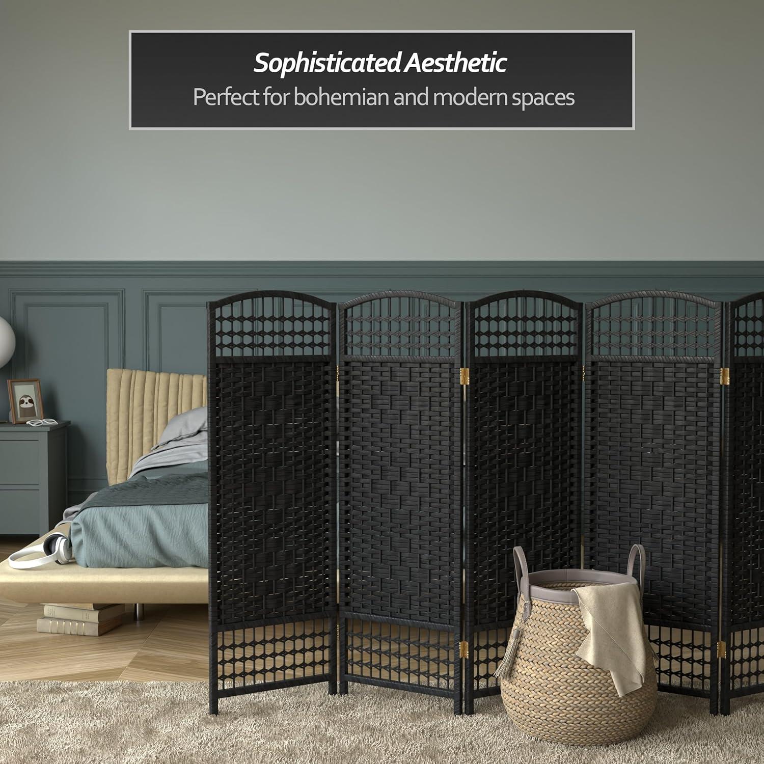 Oriental Furniture 4 ft. Tall Fiber Weave Room Divider - Black - 6 Panel