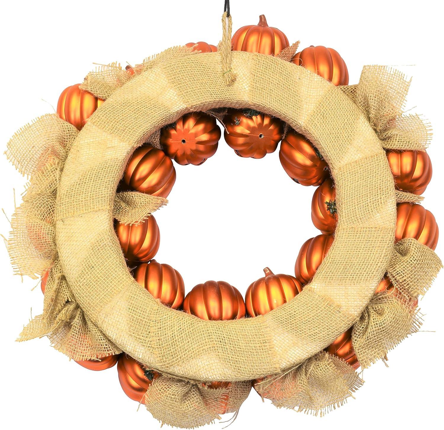 20" Round Burlap and Plastic Pumpkin Halloween Wreath