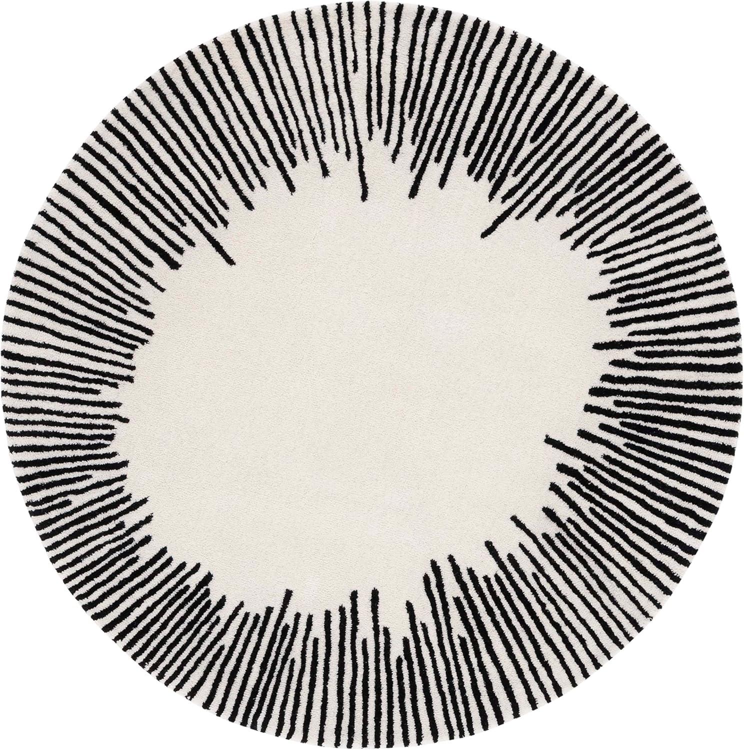 Hand-Tufted Abstract Wool Round Rug in Black/Ivory - 59"