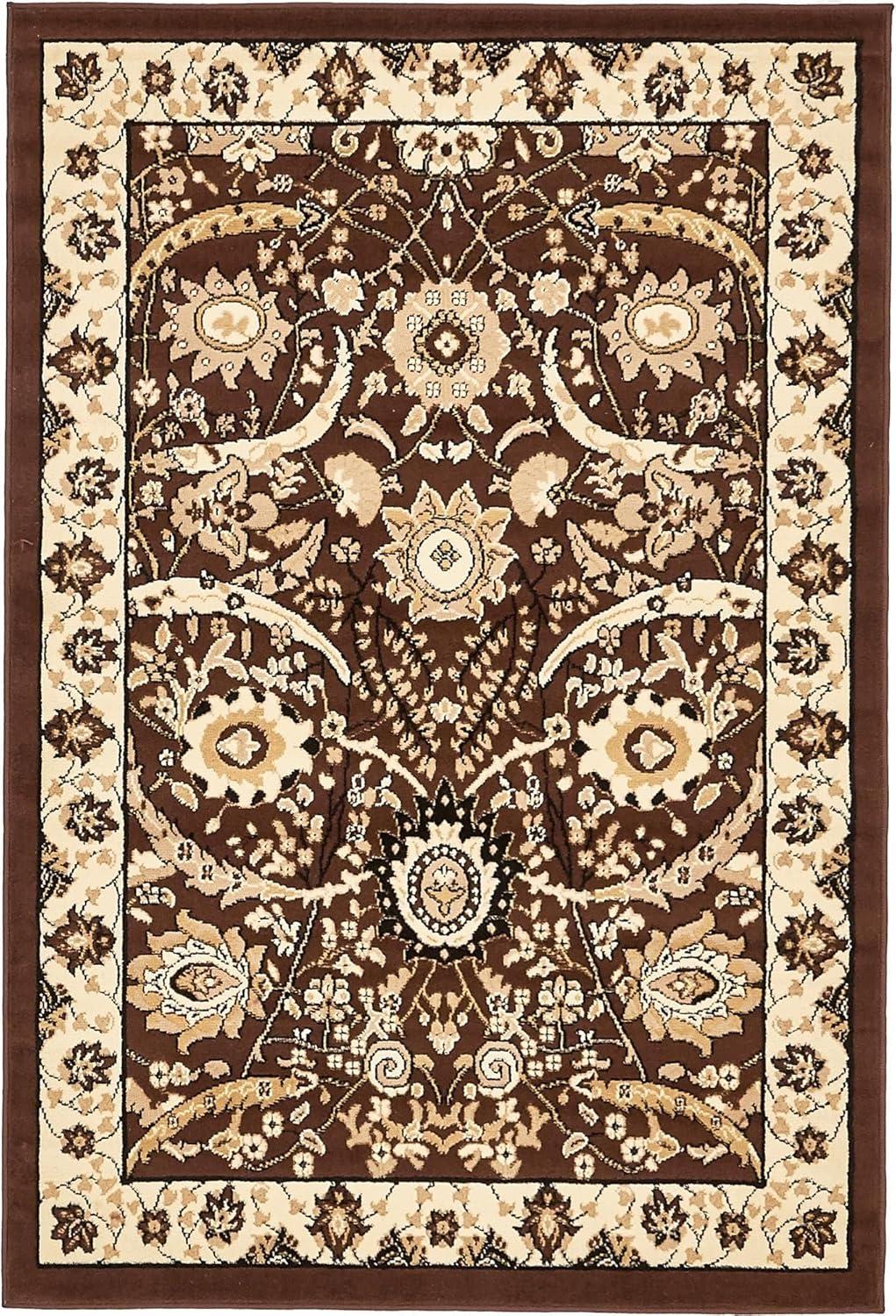 Espahan Persian-Style Brown and Beige Area Rug 4'1" x 6'1"