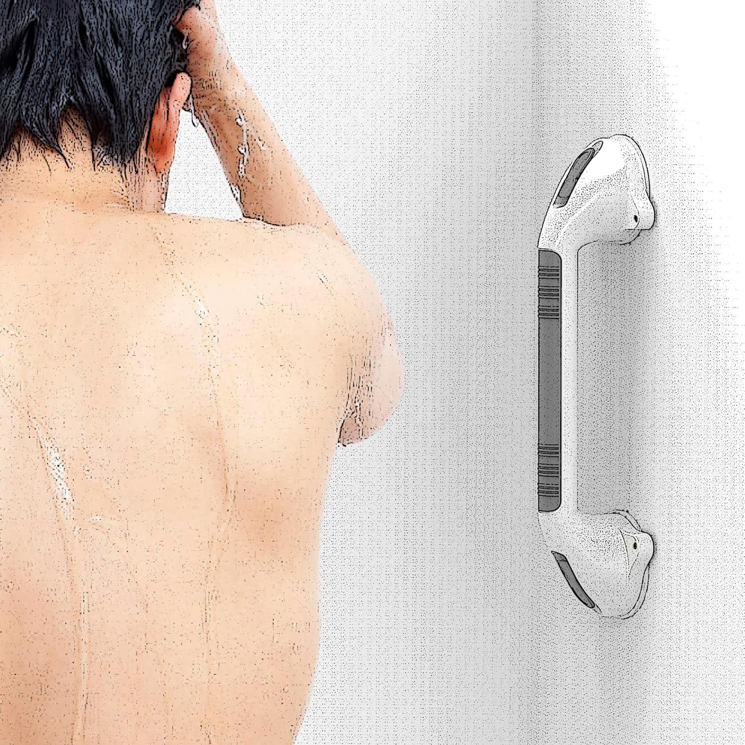 16.5inch 2 Pack Suction Balance Assist Bathroom Shower Handle,Bath Grab Bar with Indicators(White/Grey)