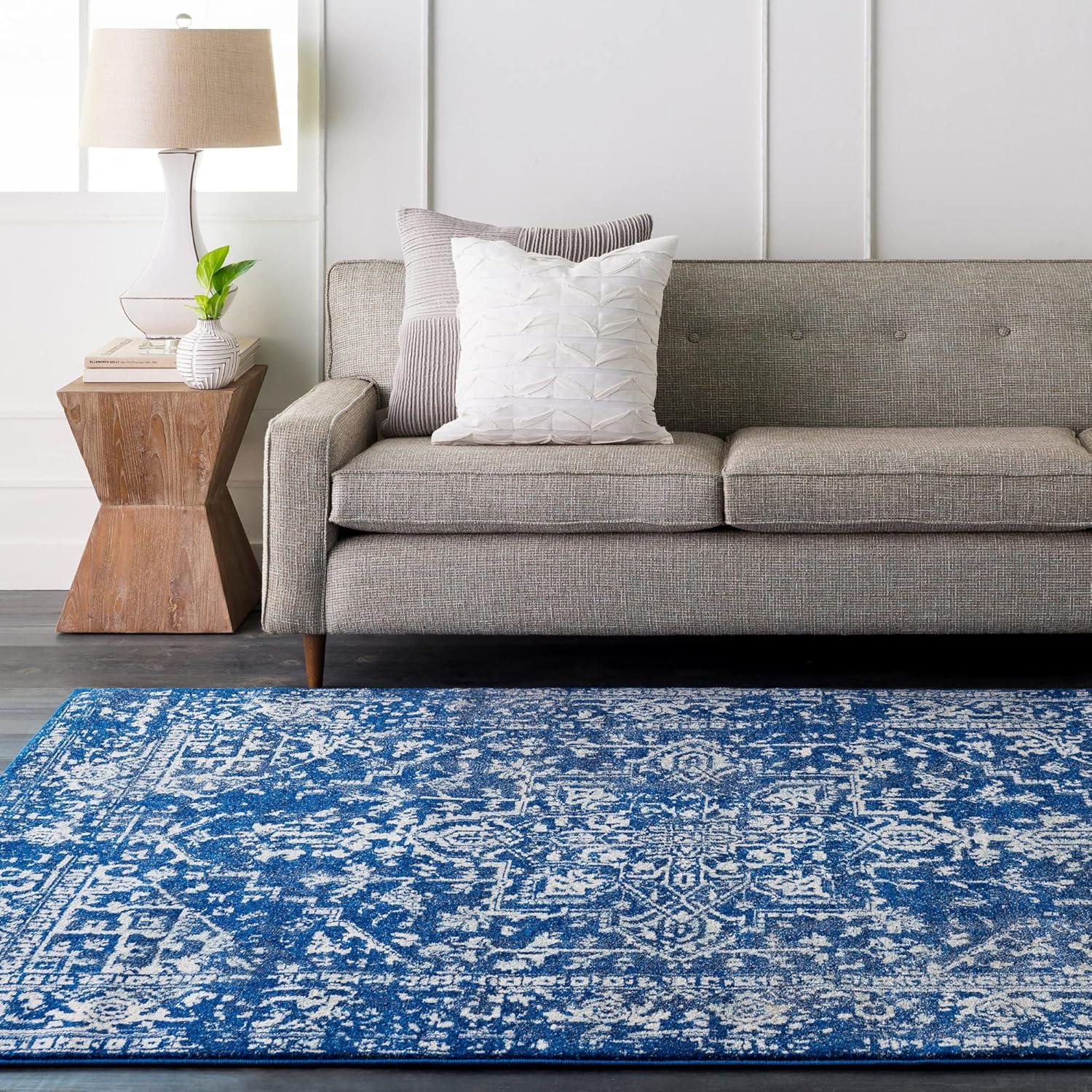Livabliss 7'10"x10'3" Worsham Traditional Rug Dark Blue: Stain & Fade-Resistant, Medium Pile, Indoor Use