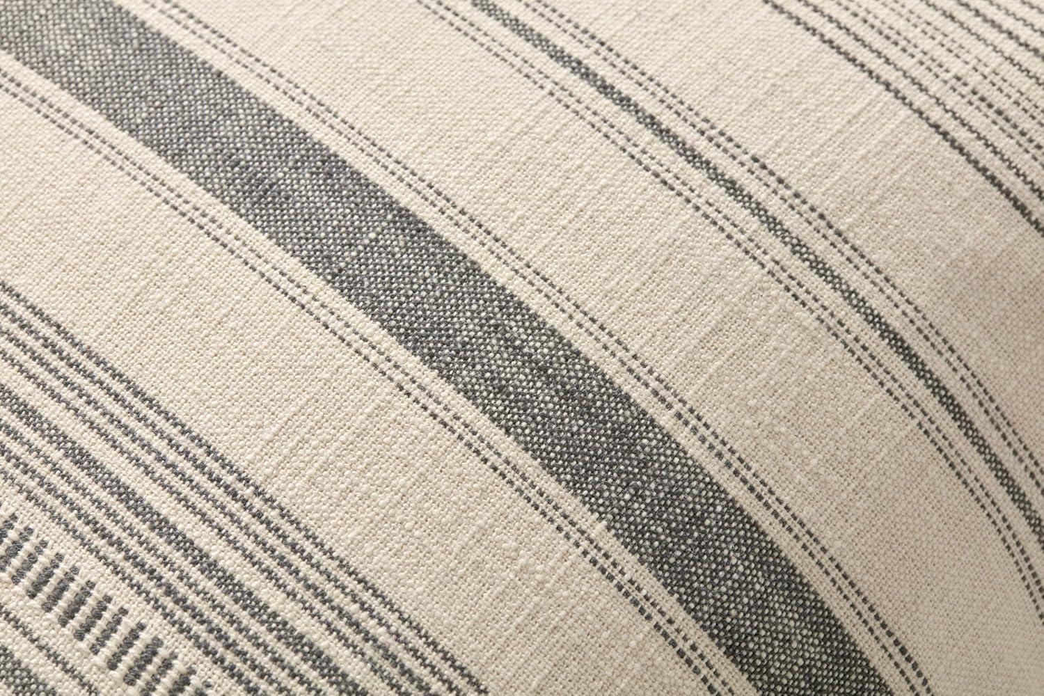 Ivory and Grey Striped Cotton 18'' x 18'' Pillow Cover