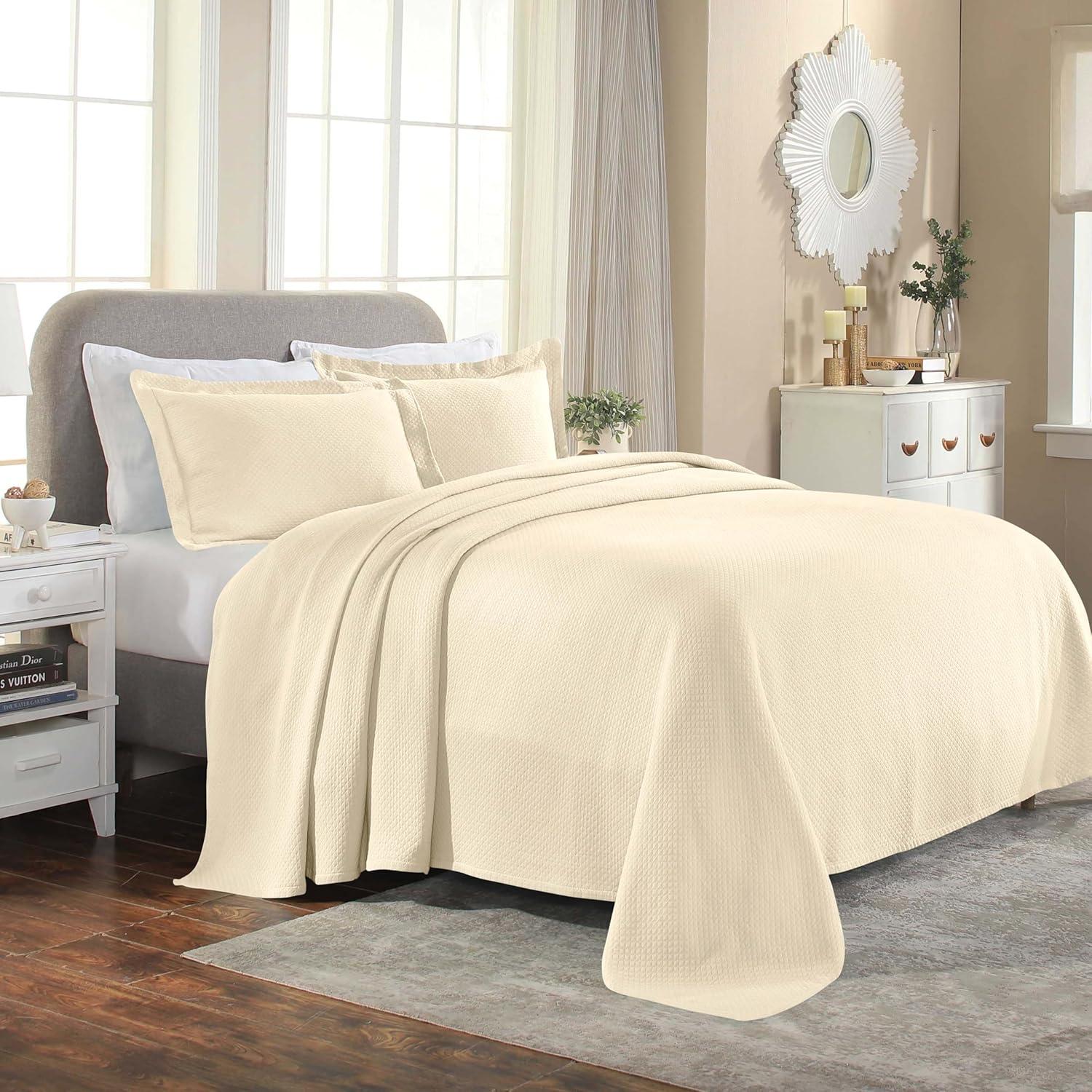 Superior Lightweight Cotton Modern Solid 4-Piece Bedspread Set, Twin, Ivory