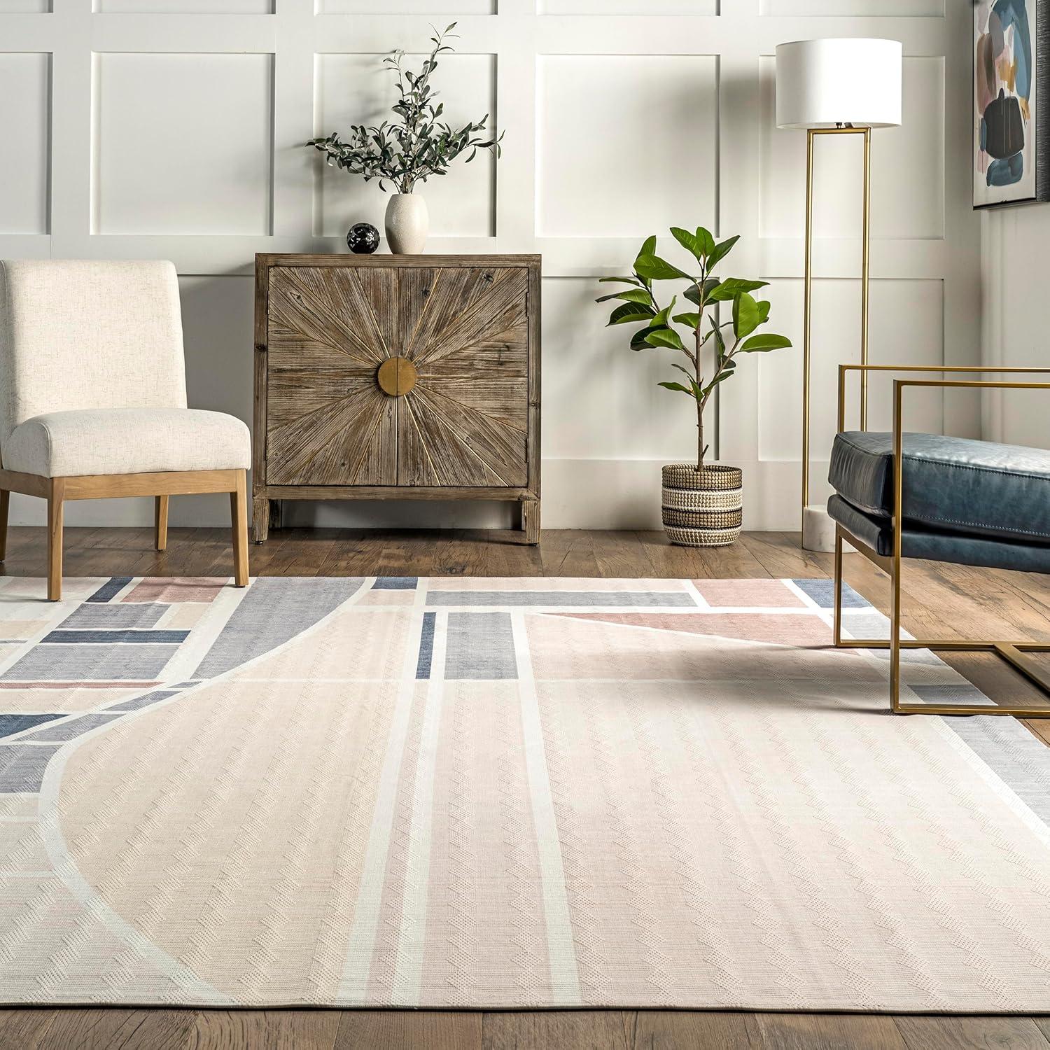 Nuloom Dannie Modern Geometric Pet Friendly Machine Washable Area Rug, 8' x 10', Light Beige