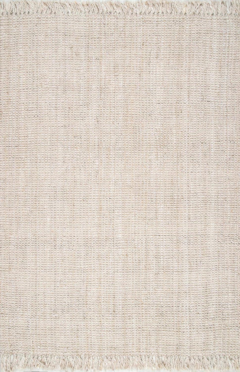 Handmade Off-White Braided Jute Square Area Rug, 6' x 6'