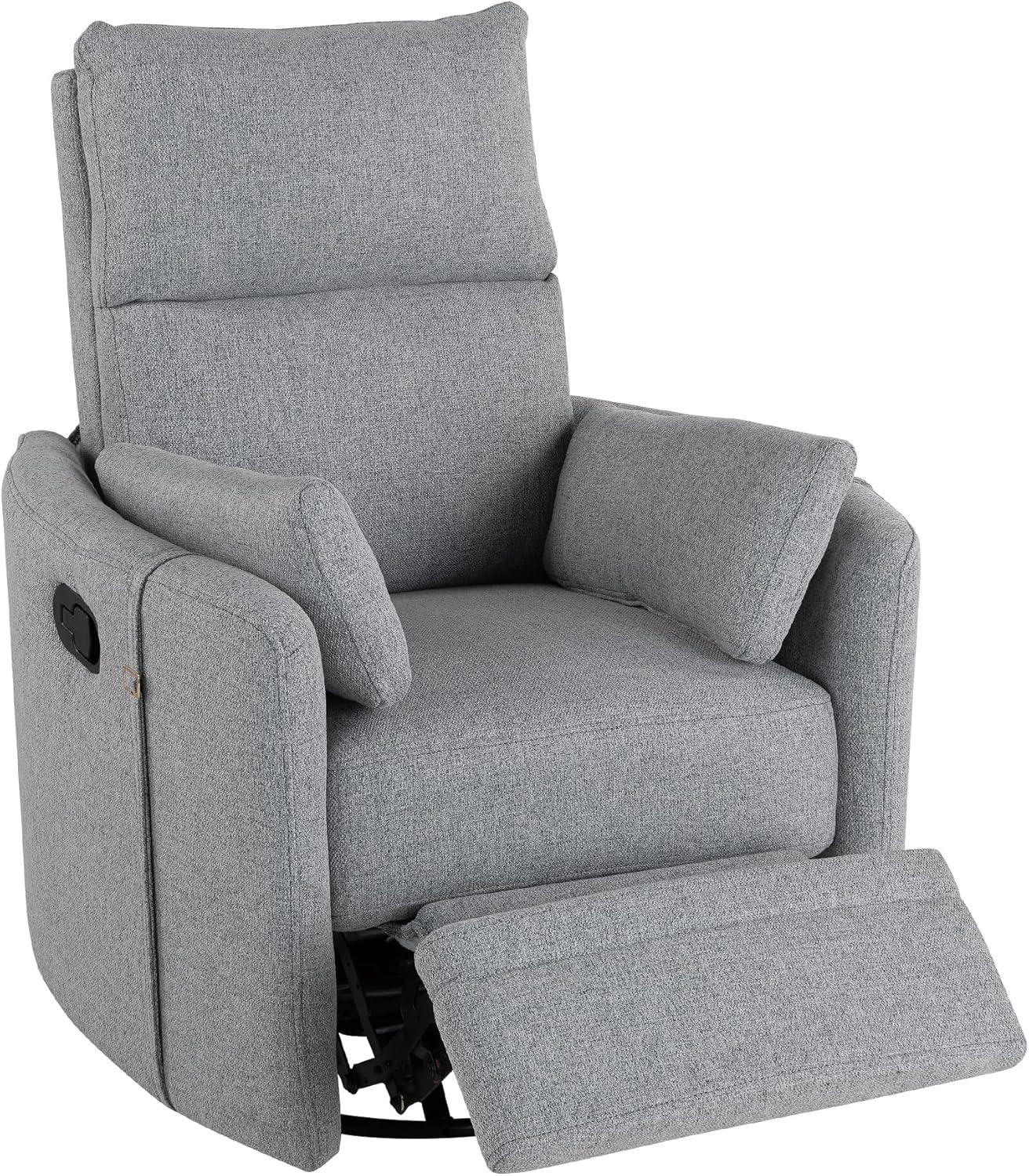 Swivel Rocker Glider Nursery, Manual Recliner Chair Single Sofa Chair for Adults, Linen Fabric Rocker Chair with Removable Pillows for Living Room, Bedroom, Dark Grey