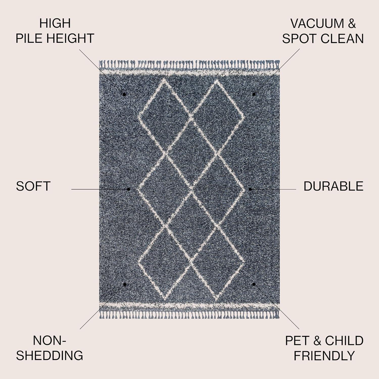 4'x6' Mercer Shag Plush Tassel Moroccan Geometric Trellis Area Rug, Cream/Grey - JONATHAN Y