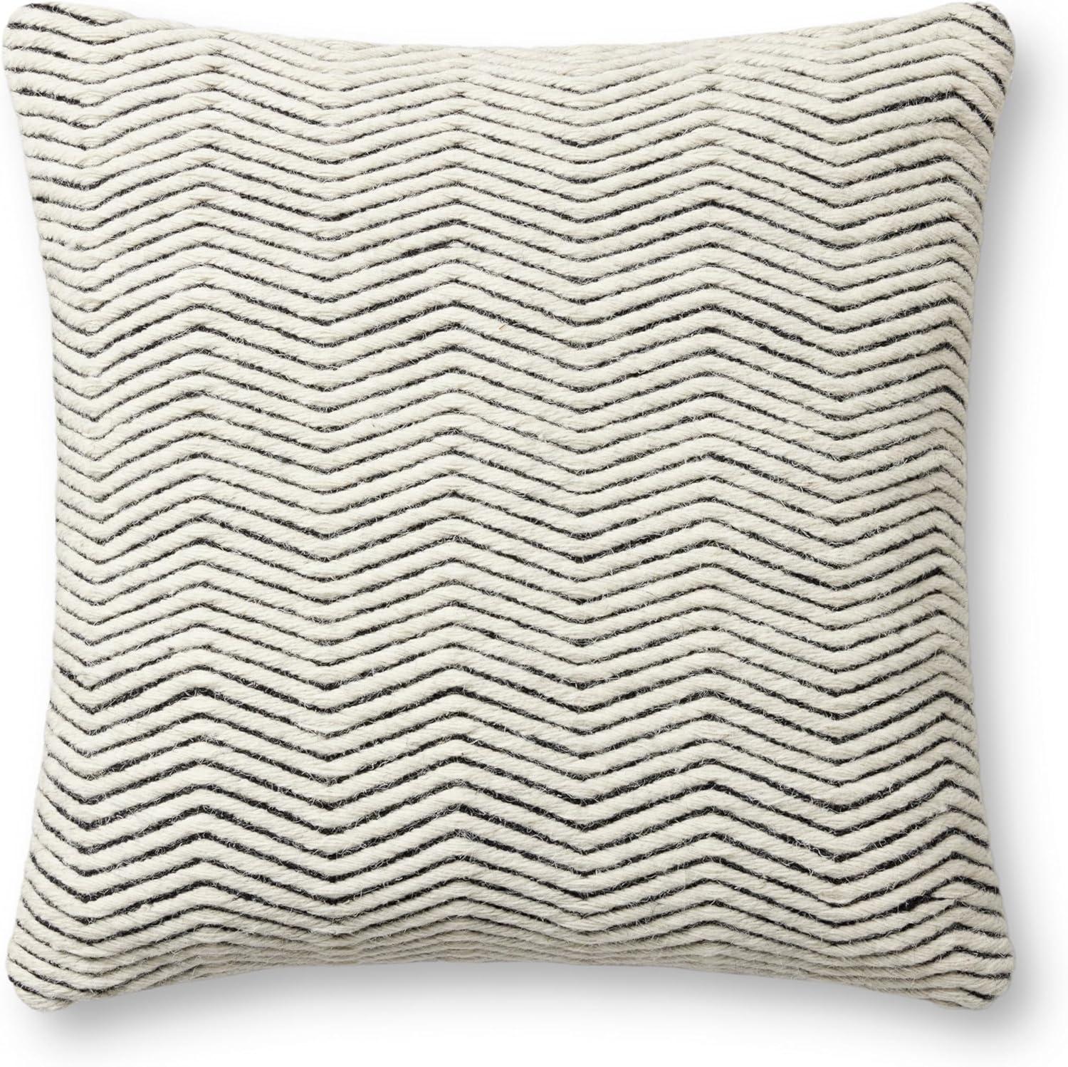 Ivory Chevron Wool Cotton Polyester 22'' Throw Pillow