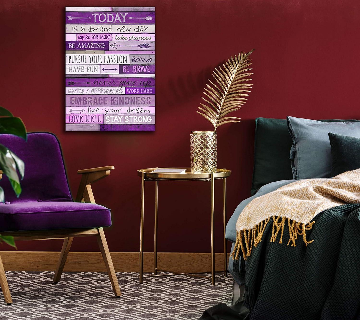 Purple Motivational Quote Canvas Wall Art with Wood Frame