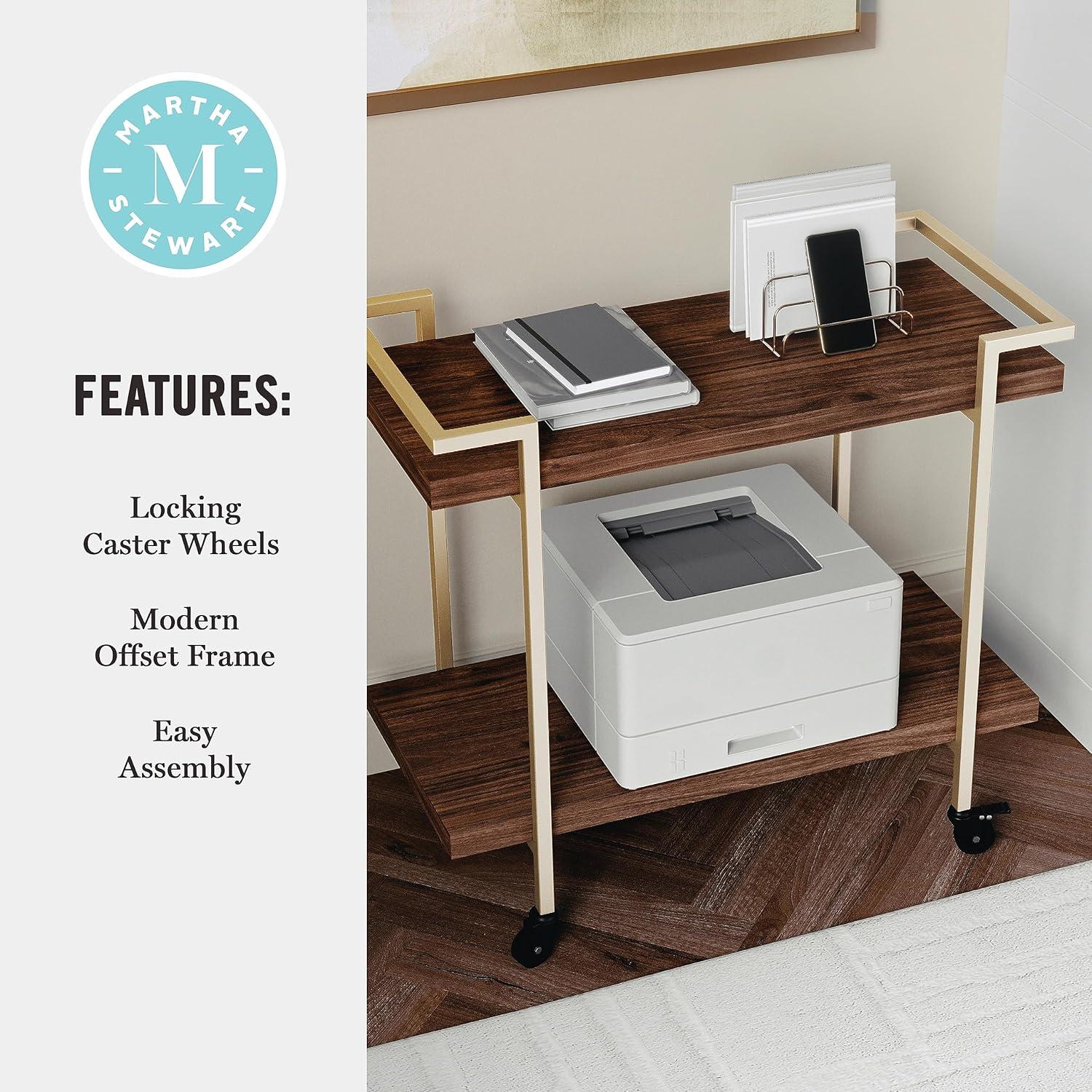 Ulery Martha Stewart Liam Mobile 2 Tier Home Office Printer Cart with Side Storage