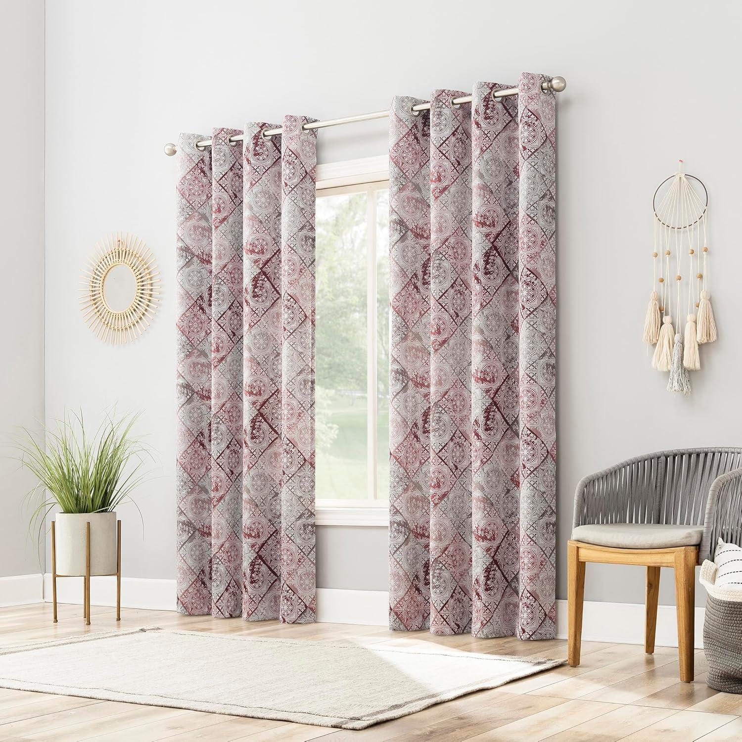 Rosewine Global Medallion Print Room-Darkening Polyester Curtain Panel