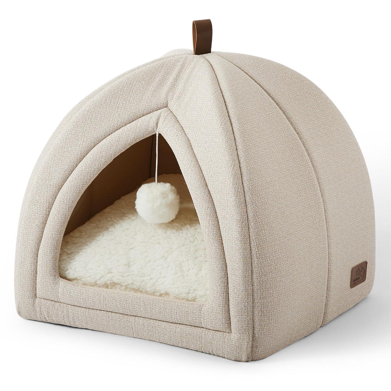 Cat Beds For Indoor Cats - 2 In 1 Cat Cave For Kittens And Small Pets, Foldable Cat House Tent With Removable Washable Cushioned Pillow, Cat Hideaway With Non-Slip Bottom