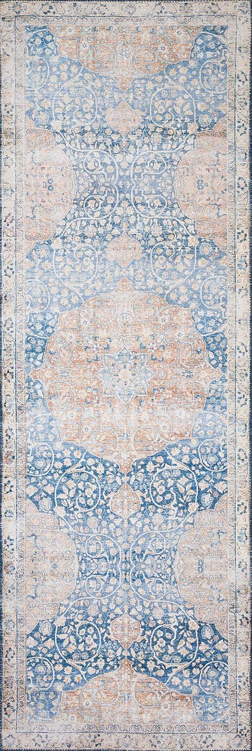 Elegant Layla Blue Tangerine Reversible Area Rug - Easy Care 30" x 90"