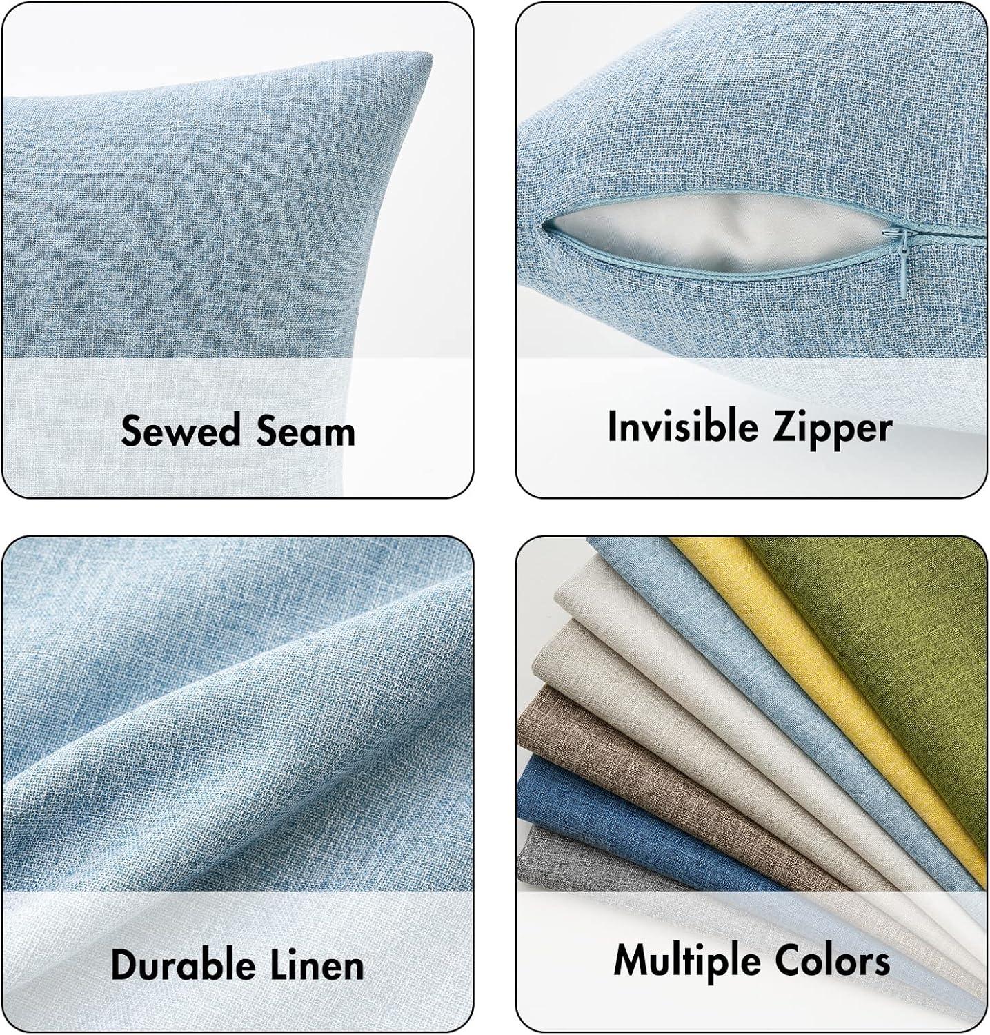 MIULEE Pack of 2 Decorative Linen Burlap Coastal Pillow Covers Farmhouse Boho Accent Pillowcases for Sofa Car Couch Bedroom Living Room Home Decor 18x18 Inch Light Blue