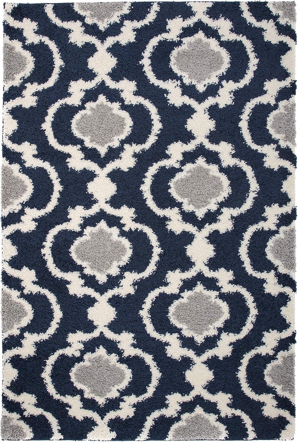 World Rug Gallery Cozy Moroccan Trellis Shag Area Rug - Navy 6'6" x 9'
