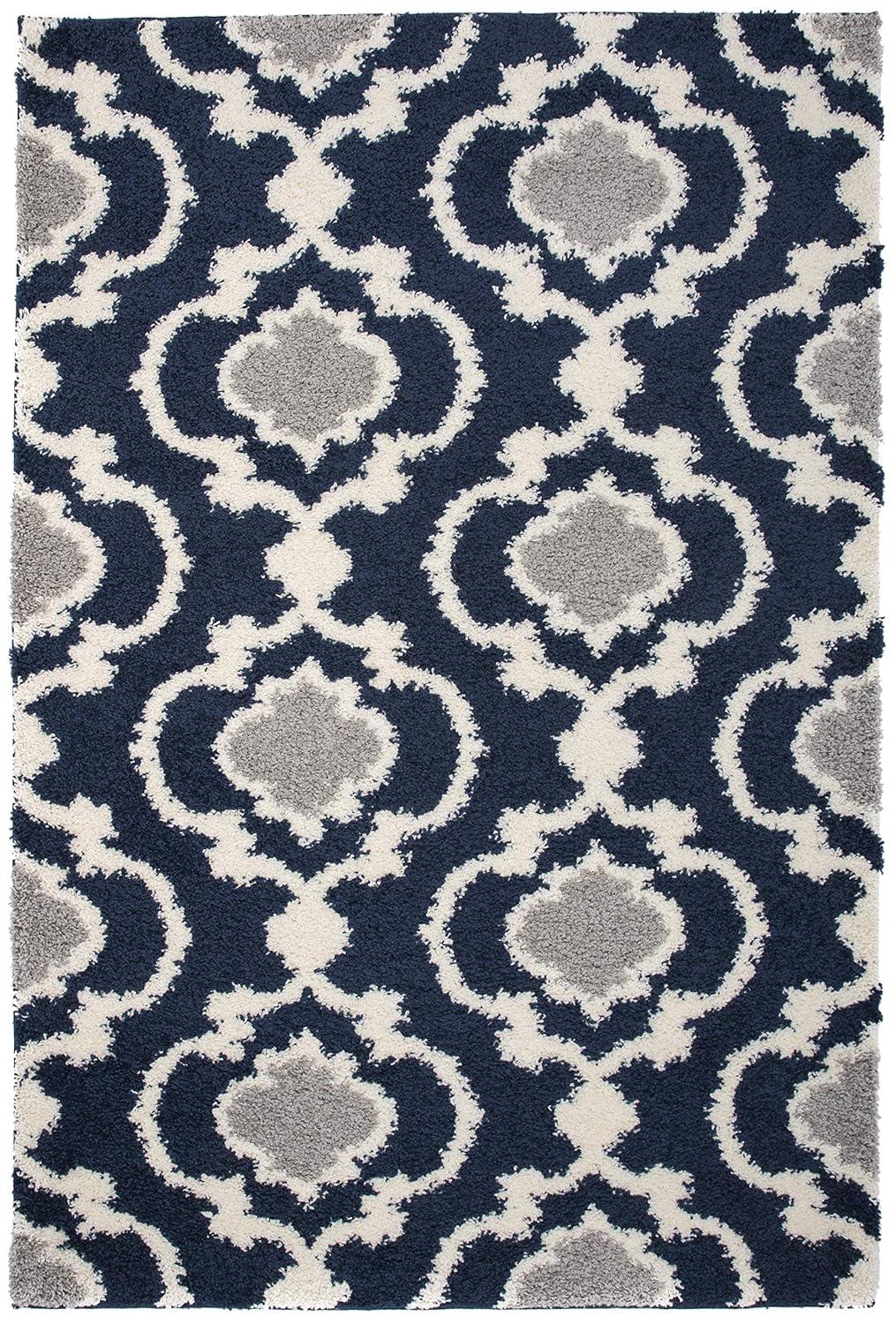 World Rug Gallery Cozy Moroccan Trellis Shag Area Rug - Navy 6'6" x 9'