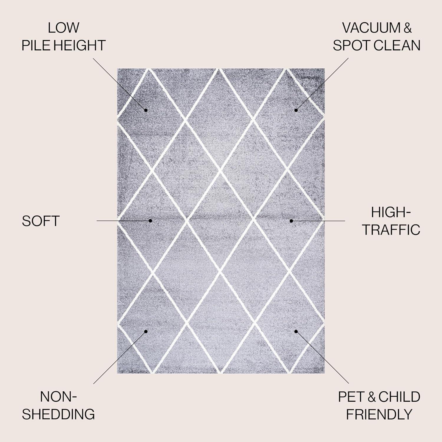 4'x6' Cole Minimalist Diamond Trellis Area Rug, Gray/White - JONATHAN Y