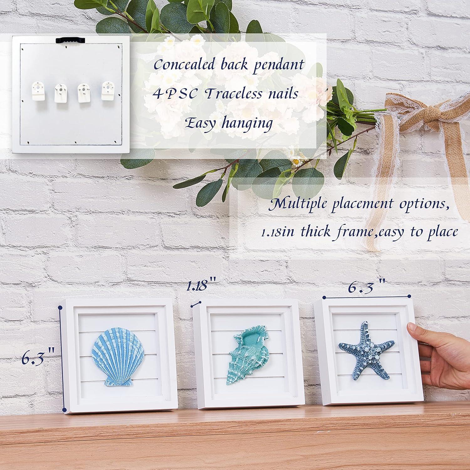 White and Blue 3-Piece Coastal Beach Wall Art Set