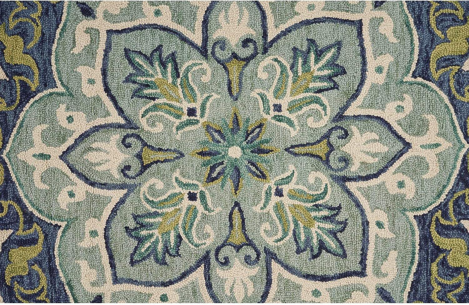 Ox Bay Dazzle Scallop Oriental Indoor Area Rug, 4 ft., Teal / Blue / Green