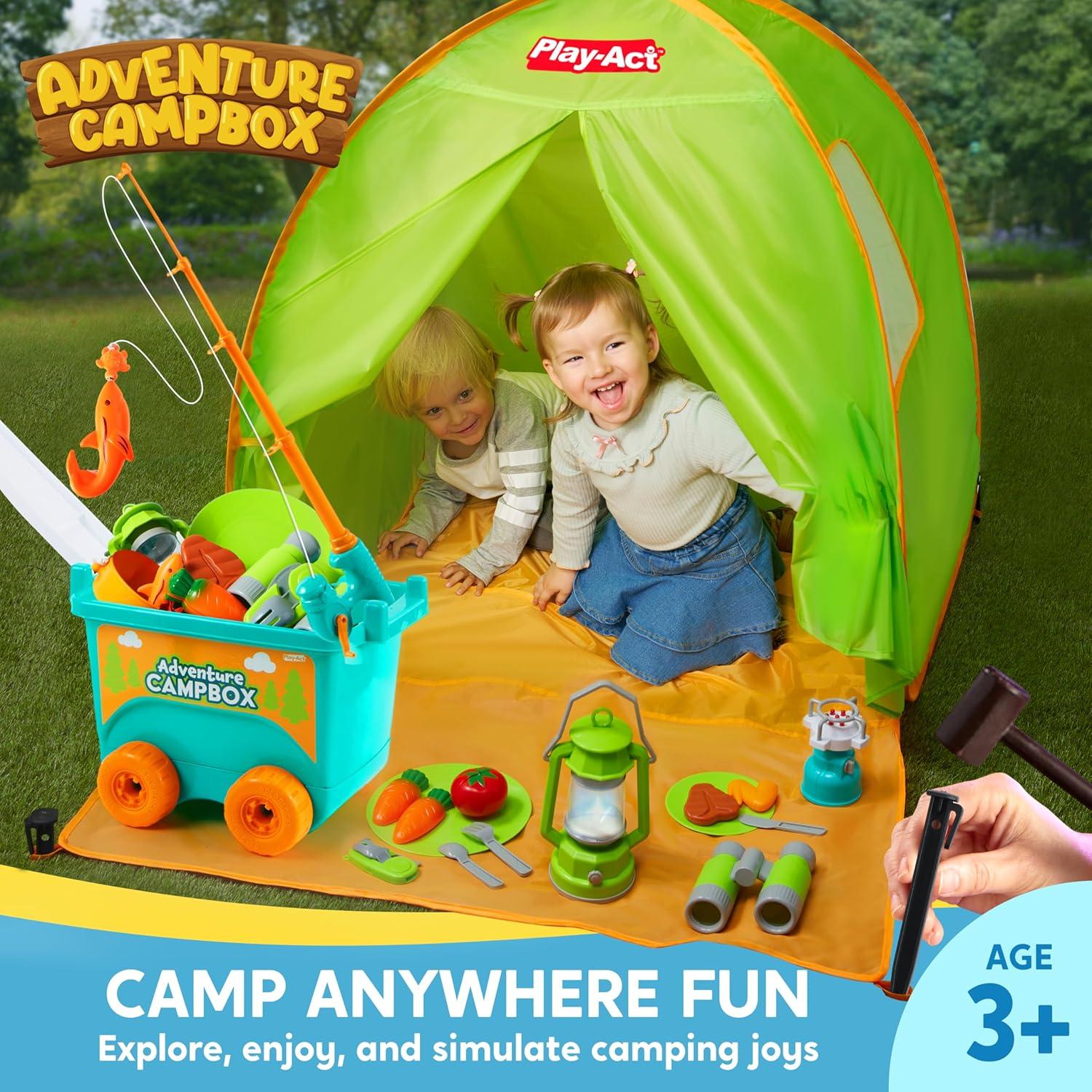 Kids Camping Set with Tent, Camping Wagon Toy, Toddler Adventure Playset for Boys, Camping Gear Toys for Kids Indoor Outdoor Pretend Play, Gift Idea for Boys Girls Age 3,4,5,6 Year Old