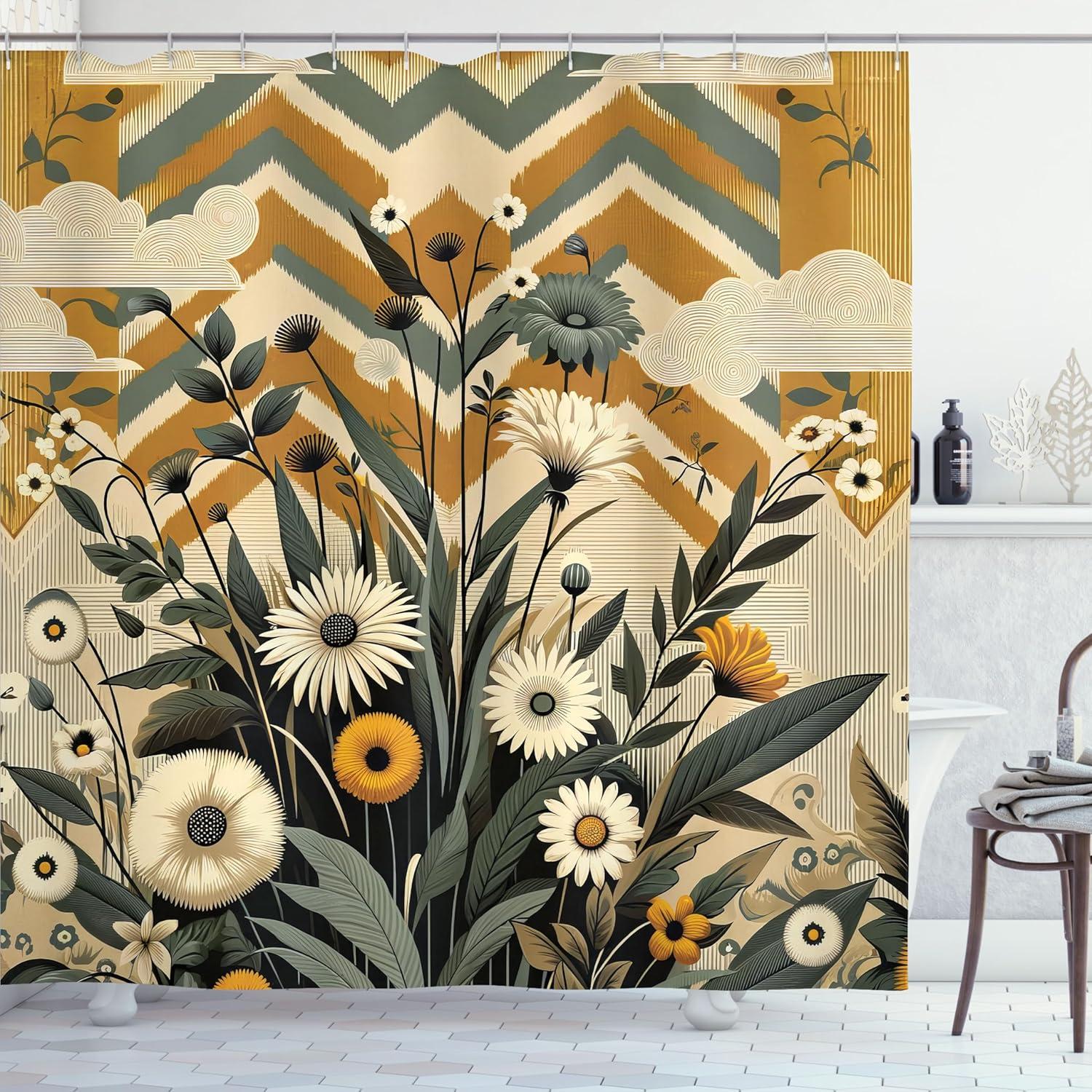 Ambesonne Floral Shower Curtain with Hooks Included