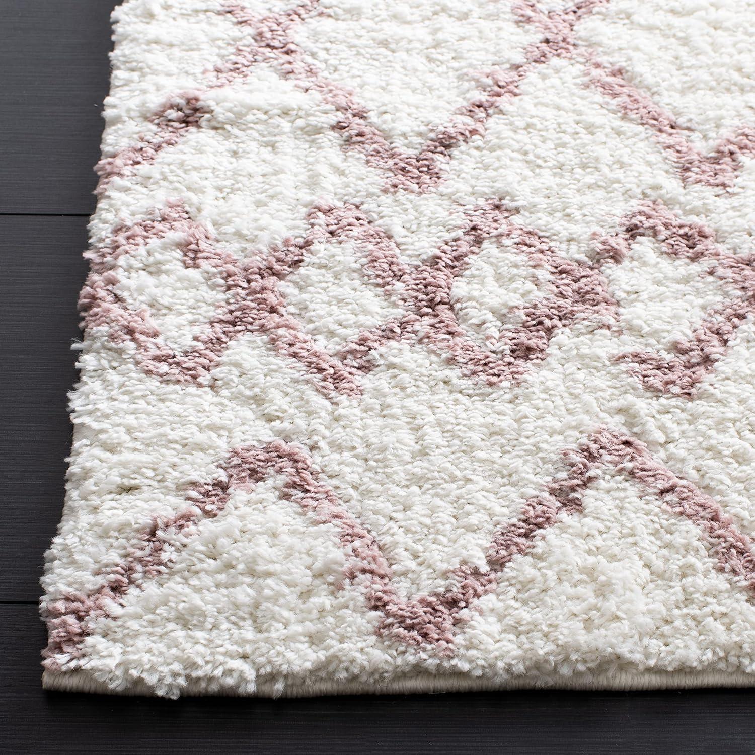 Berber Shag BER165 Power Loomed Indoor Area Rug - Ivory/Light Rose - 4'x6' - Safavieh